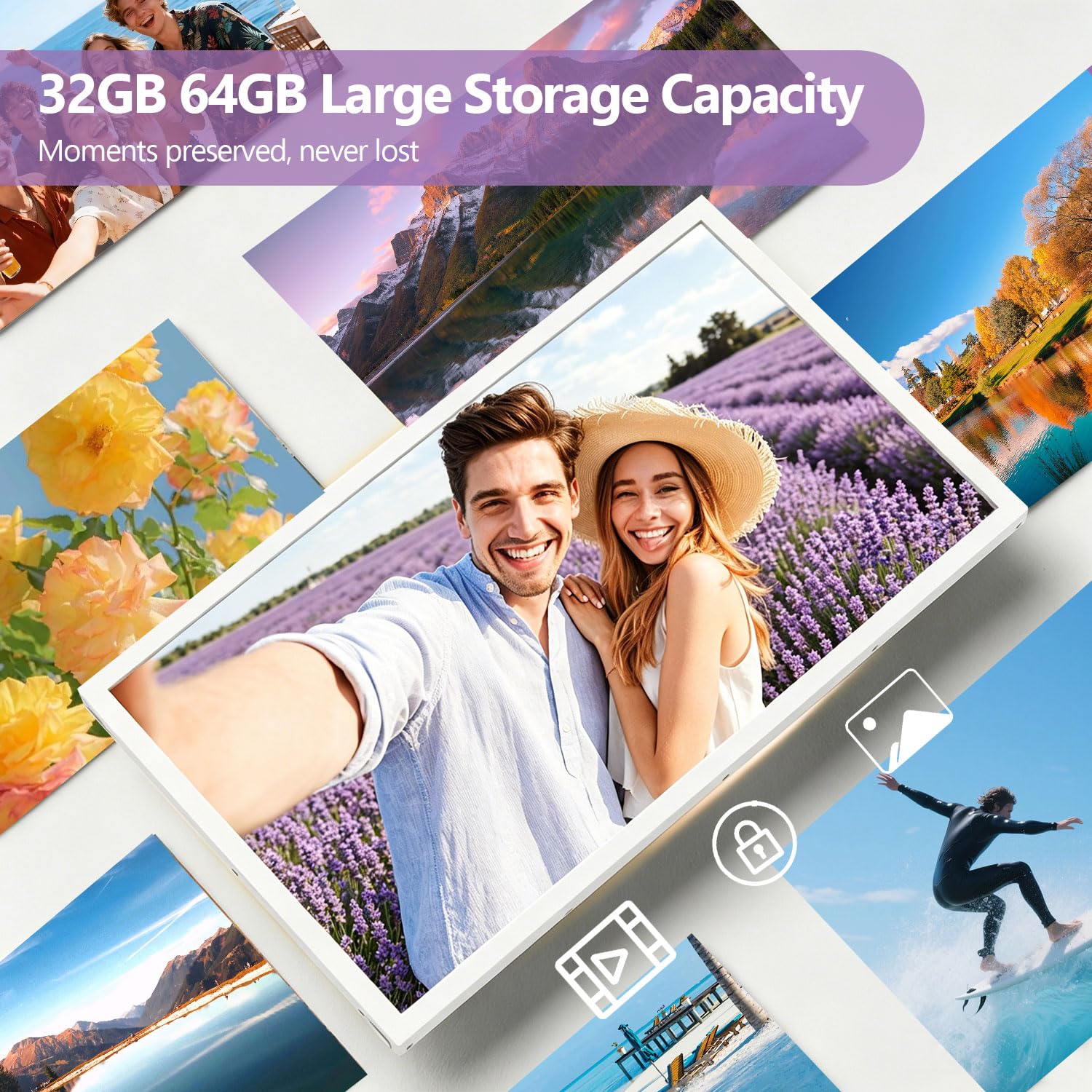 Cadre Photo Numérique Connecté WiFi 21.5 Pouces FHD IPS Écran- Cadre Numerique Photo Grand Format, 32Go Mémoire, Partagez des Photos/Vidéos via Frameo App, Rotation Automatique, Digital Frame