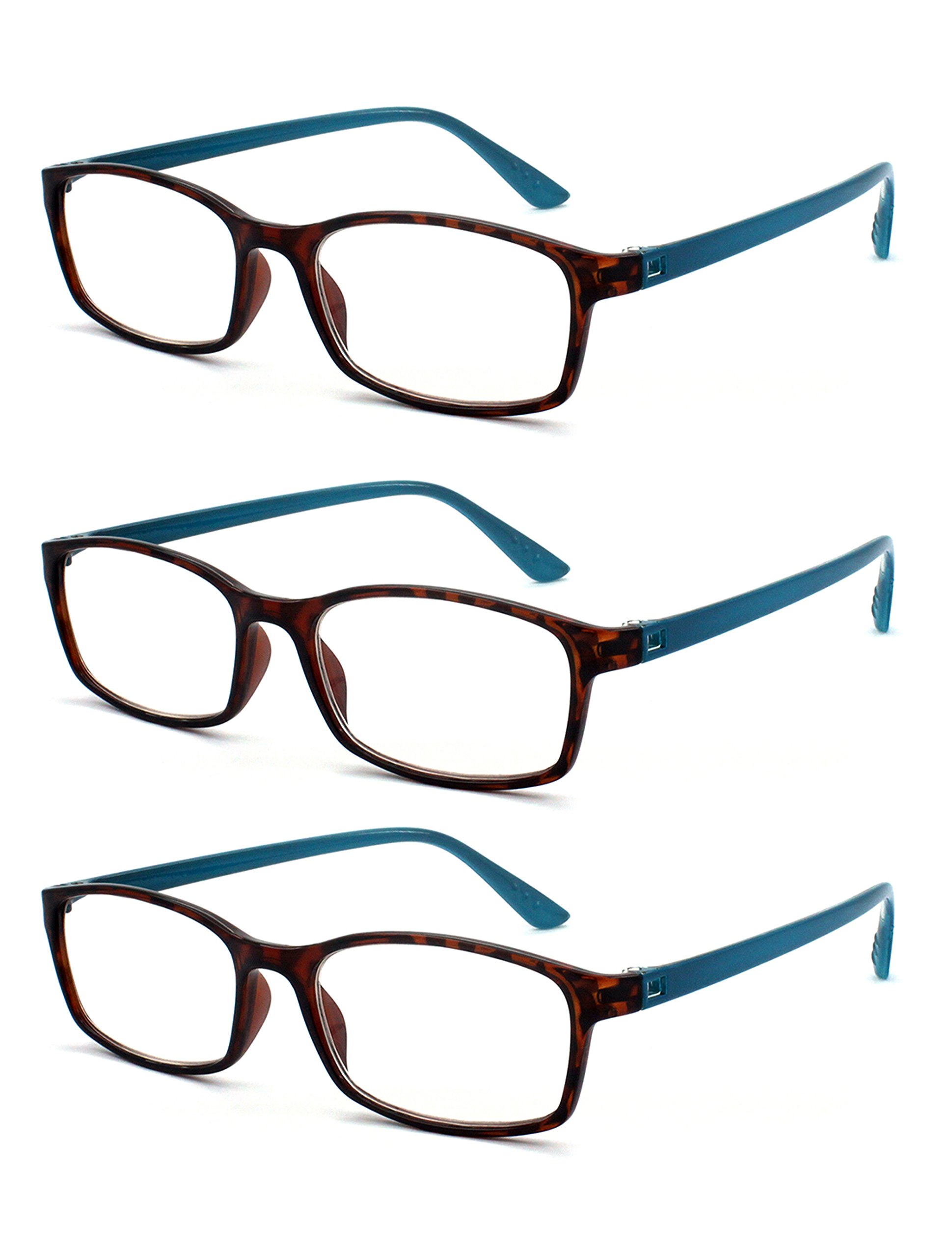 Reading Glasses for Women and Men EYE ZOOM 3 Pack Plastic Frame Design Tortoise Shell Readers,Tortoise Brown, 2.25 Strength