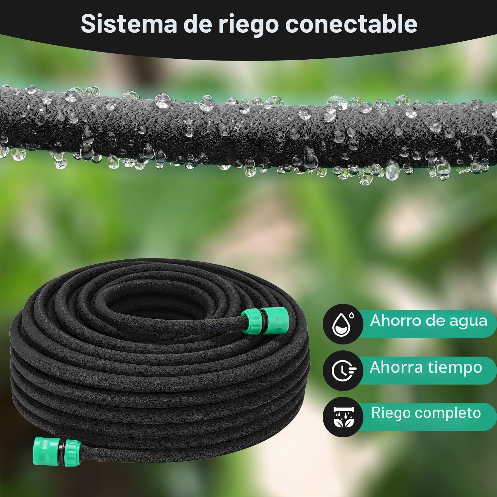 Juego de Manguera de Remojo de 50 m, Juego de Manguera de Goteo, Tubo de Riego por Goteo, Manguera Porosa para Parterres, Huertos e Invernaderos, Color Negro (verde) (negro)