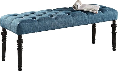 Miniatura 6 de Roundhill Furniture Leviton - Banco de comedor de tela con patas torneadas, color azul Azul,Beige,Gris,Púrpura,https://www.amazon.com/dp/undefined