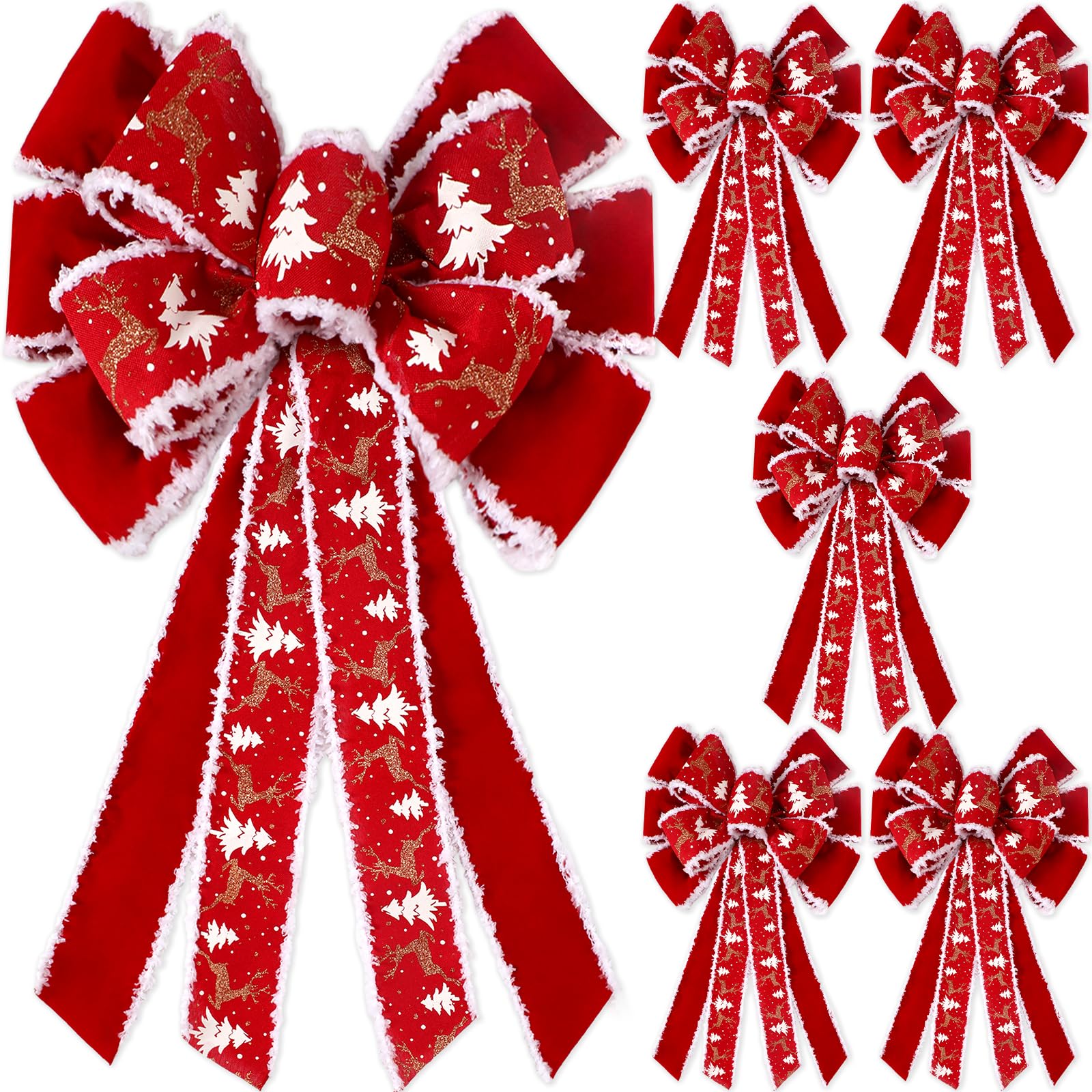 6 lazos rojos extragrandes para corona de Navidad para decoración al aire libre, 26 x 12 pulgadas, decoración gigante para árbol de Navidad, lazos de alce con purpurina, búfalo rojo para suministros