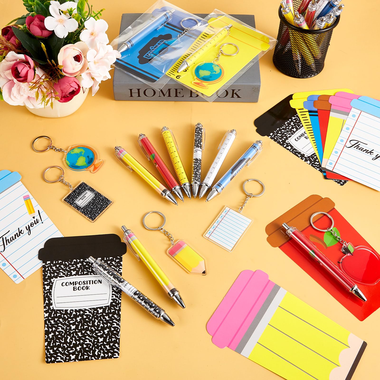 72 Stück Lehrer-Wertschätzungswoche Geschenk-Bulks Kompositions-Notizbuch, Dankeschön-Lehrer-Kugelschreiber, motivierende Schlüsselanhänger, Karten für Wertschätzungswoche, Lehrer, Team