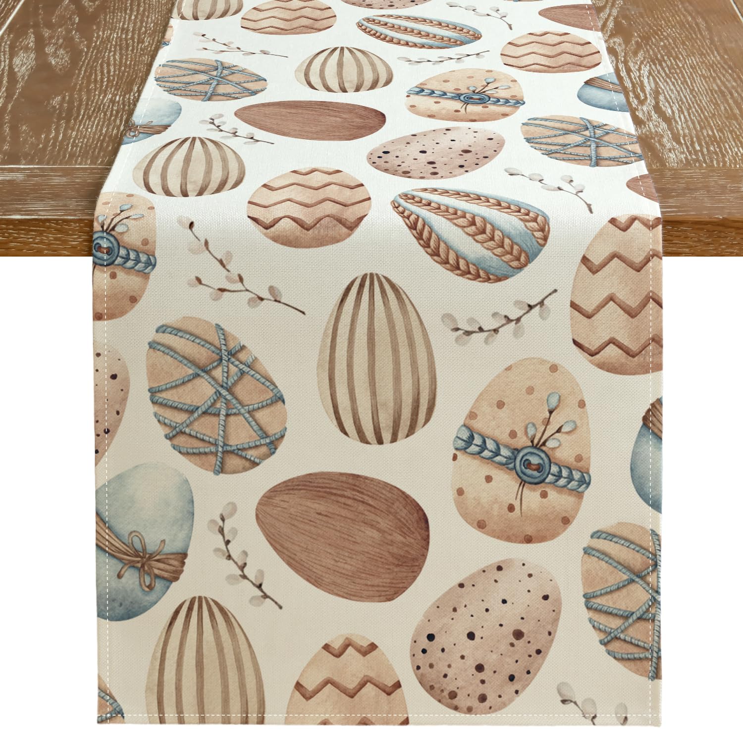 ARKENYEaster Table Runner 13x72 Inches, Egg Cotton Spring Summer Seasonal Farmhouse Burlap Indoor Kitchen Dining Table Decorations for Home Party AT570-72