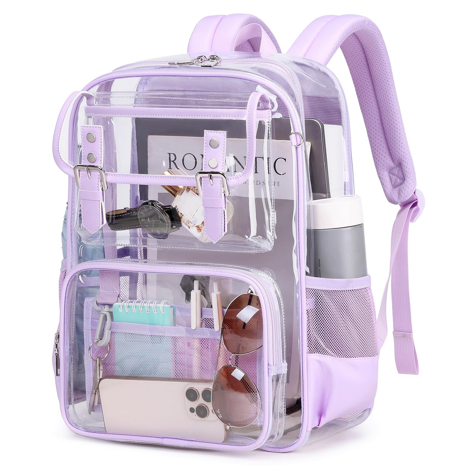 PIG PIG GIRL Clear Backpack Heavy Duty PVC Clear Bookbag Transparent Backpack See Through Bag for Stadium College
