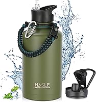 Vista 54 de HASLE OUTFITTERS Botella de agua aislada de 22 onzas, botella de agua de acero inoxidable de doble pared de boca ancha con tapa de popote y tapa