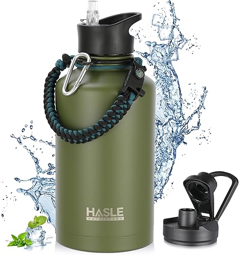 Miniatura 52 de HASLE OUTFITTERS Botella de agua deportiva de acero inoxidable de 32 onzas, aislada al vacío, de doble pared, a prueba de fugas, con 2 tapas (tapa