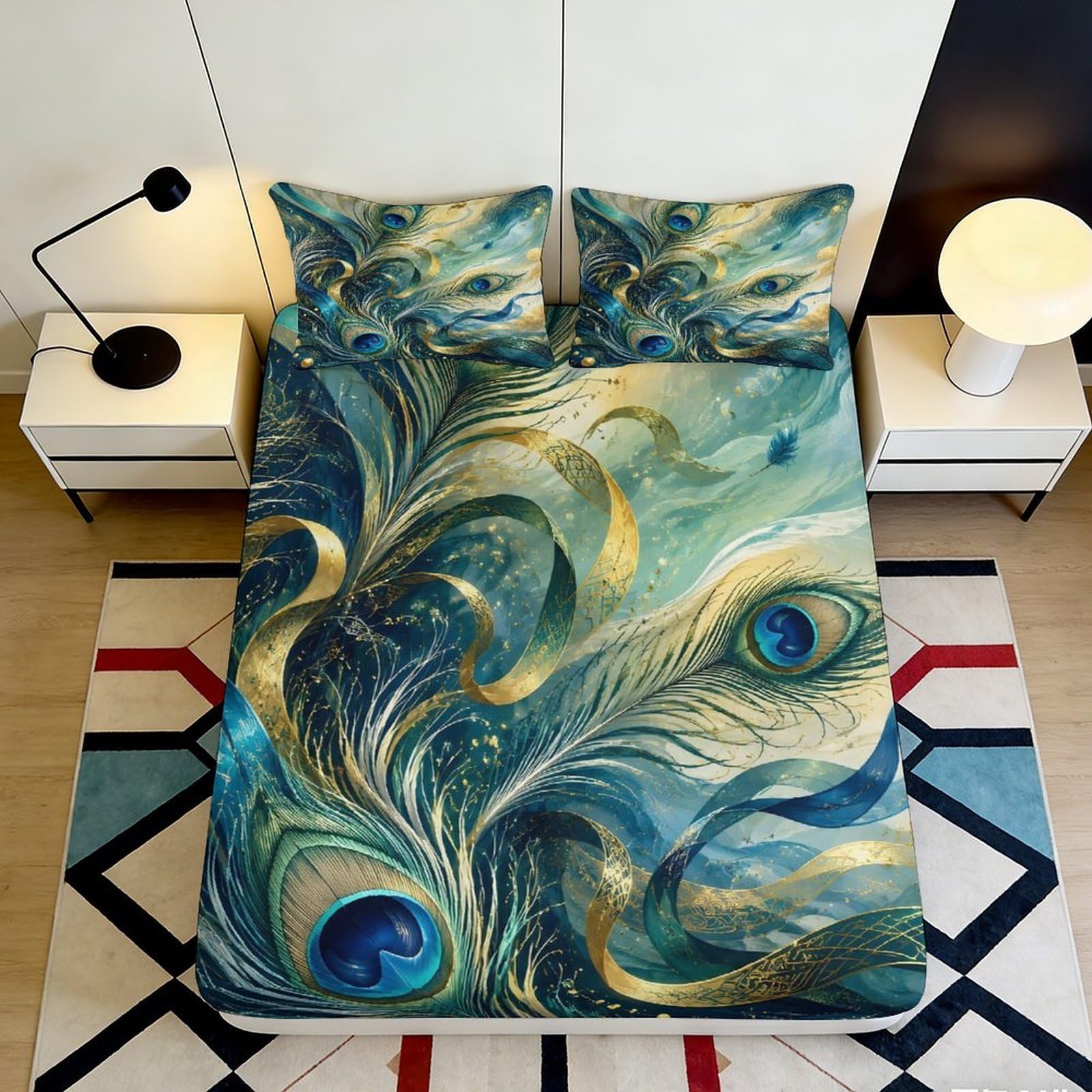 Plume Motif Drap Housse Impression 3D Microfibre Hypoallergénique