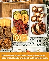 Vista 4 de LAUCHUH Bandeja de servir de 3 niveles para fiestas, bandeja escalonada de porcelana para servir plegable, bandeja de metal resistente para frutas