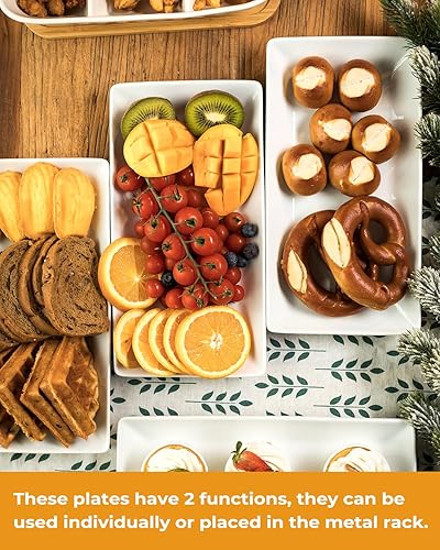 Miniatura 5 de LAUCHUH Soporte para servir de 3 niveles con bandeja de servir de porcelana con estante plegable más resistente, platos y platos para Acción