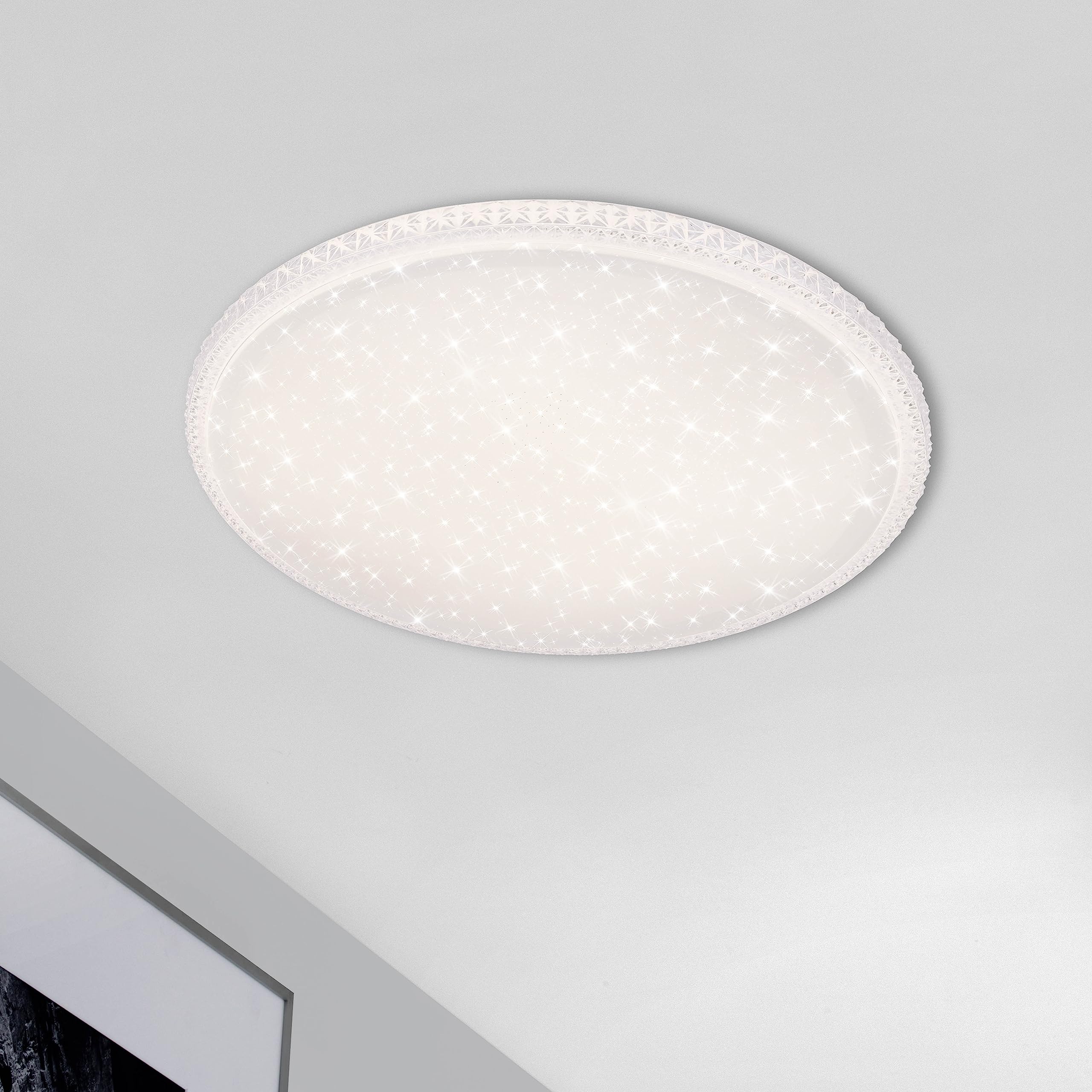 BRILONER Leuchten 3386-016 Plafoniera a LED effetto stellato e cristalli trasparenti, lampada da soffitto con funzione dimmer, telecomando, funzione luce notturna, timer e memoria, bianco, Ø 59,5 cm