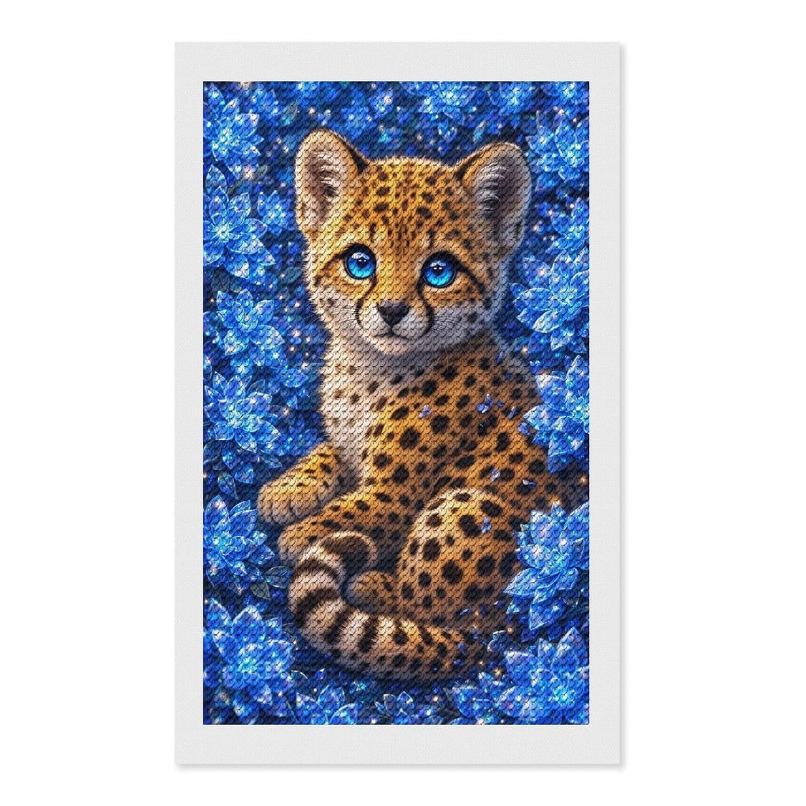Junmoney Crystal Bloom Cheetah Diamond Art Canvas 12"x20", Decorate Your Room, Mindful Craft Activity, Cosy Home Accent, Thoughtful Handmade Gift