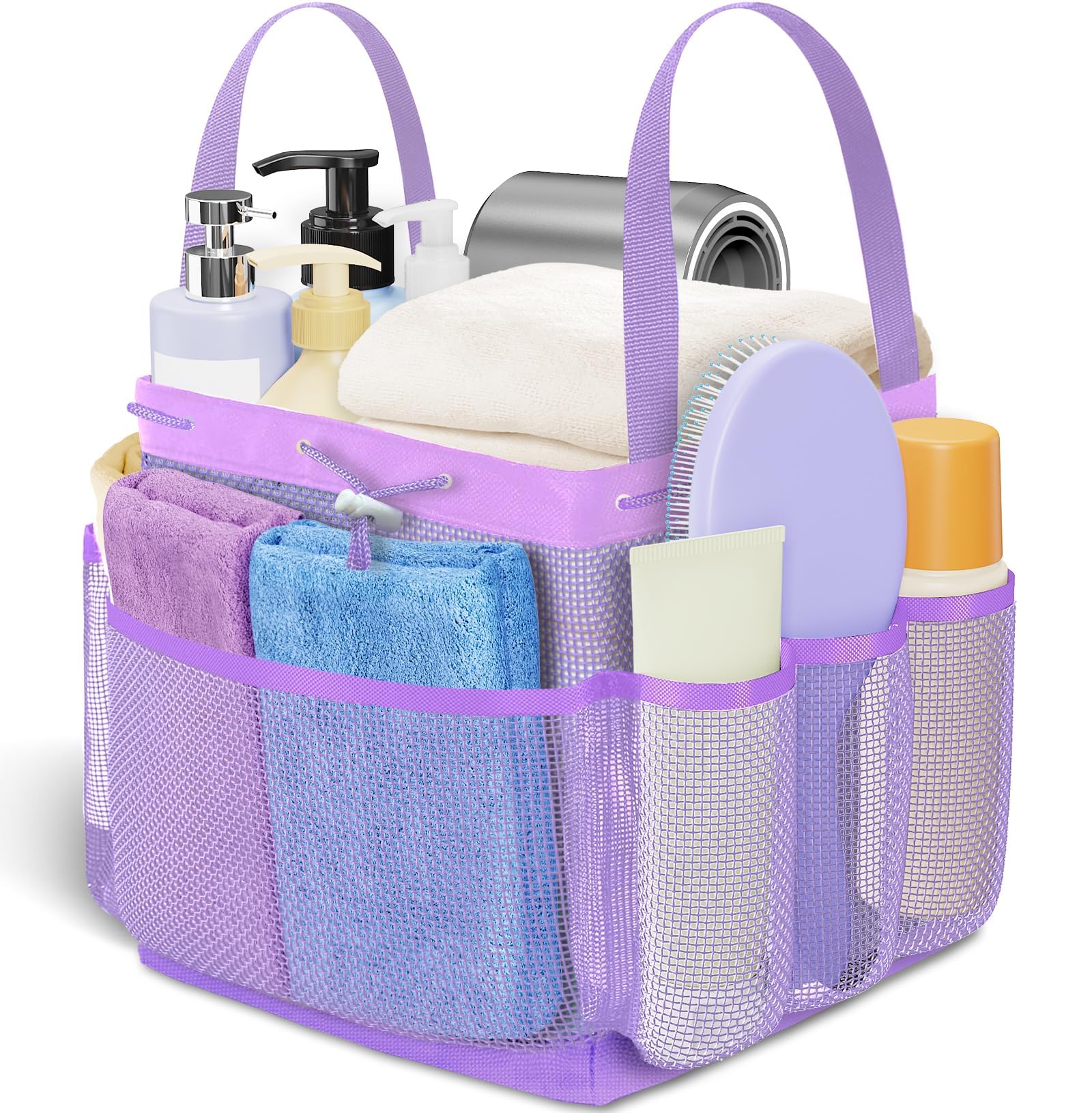 SmartTrends Mesh Shower Caddy Portable with Drawstring 1 Main Compartment 7 Pockets College Dorm Room Essentials for Girls
