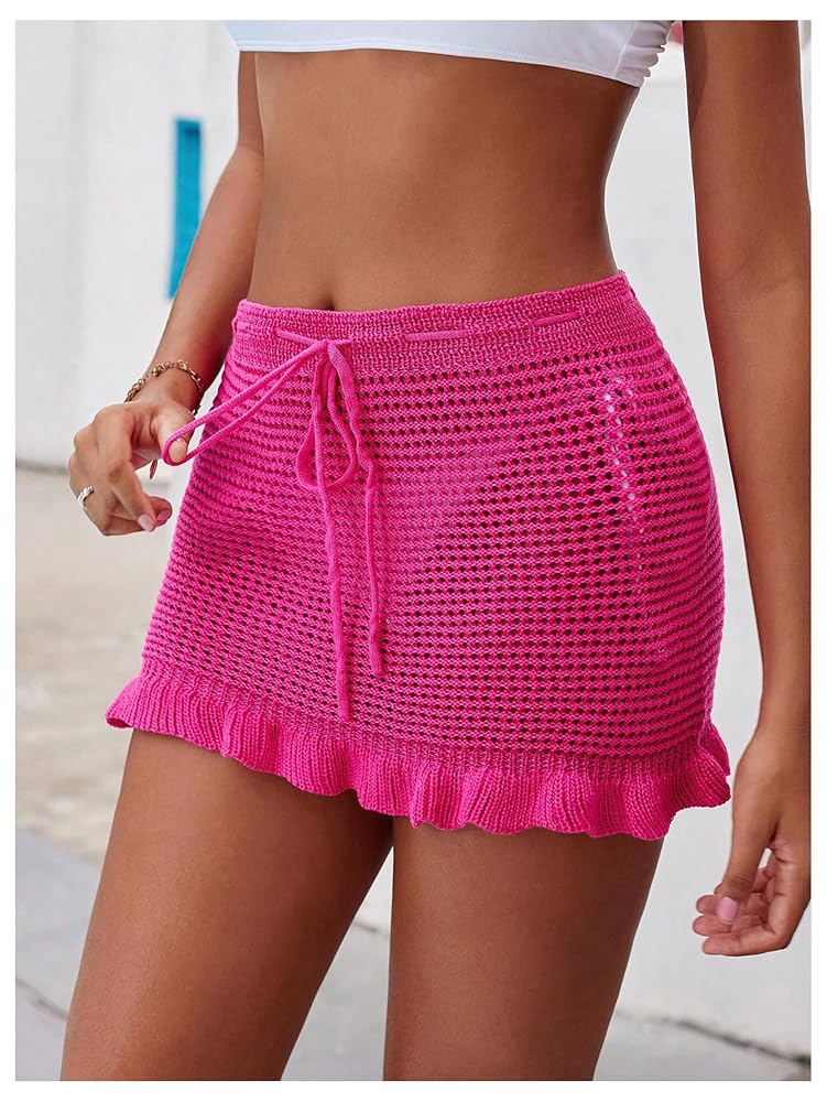 SHENHE Women's Drawstring Swim Cover Up Skirt Ruffle Hem