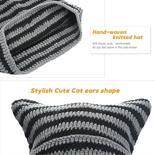 Miniatura 5 de Gorro de invierno cálido para mujer, gorro de punto suave para mujer, gorro de gato para mujer, gorro de zorro para mujer, gorros holgados para mujer