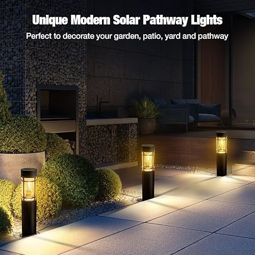 Miniatura 7 de Luces solares para caminos al aire libre, paquete de 8 mejoradas hasta 12 horas, luces solares para jardín al aire libre, impermeables, luces