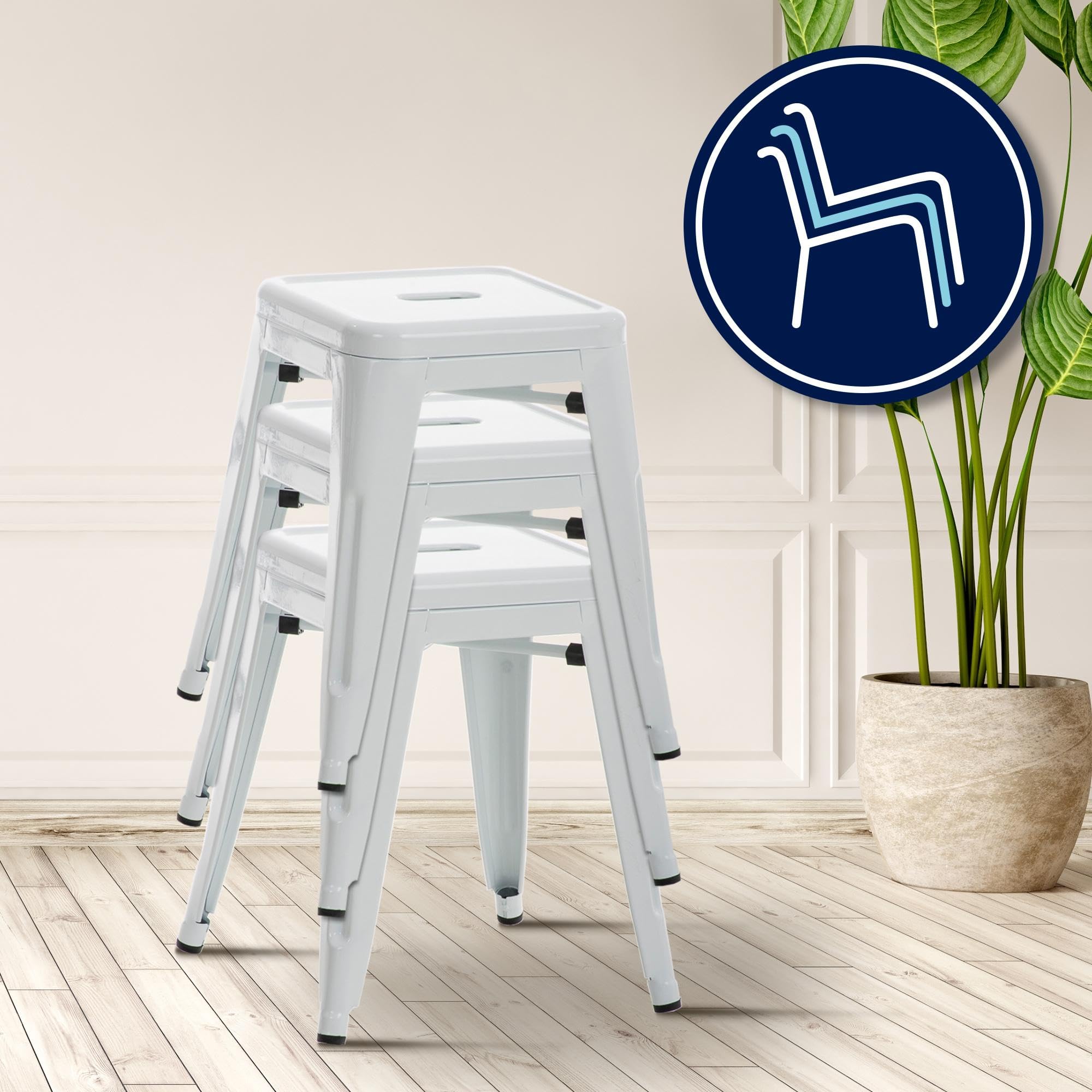CLP Taburete Armin I Taburete metálico, apilable y fácil de Limpiar I Taburete apilable, Carga máx. 200 kg, Color:Blanco