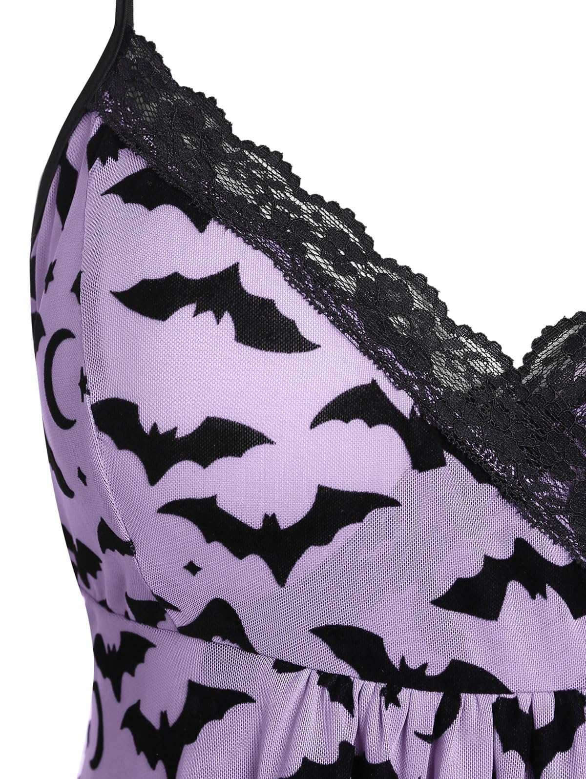 ROSE GAL Womens Plus Size Lingerie Chemise Sleepwear Halloween Bat Print Lace Trim Mesh Babydoll with Thong Panty: Purple 3X