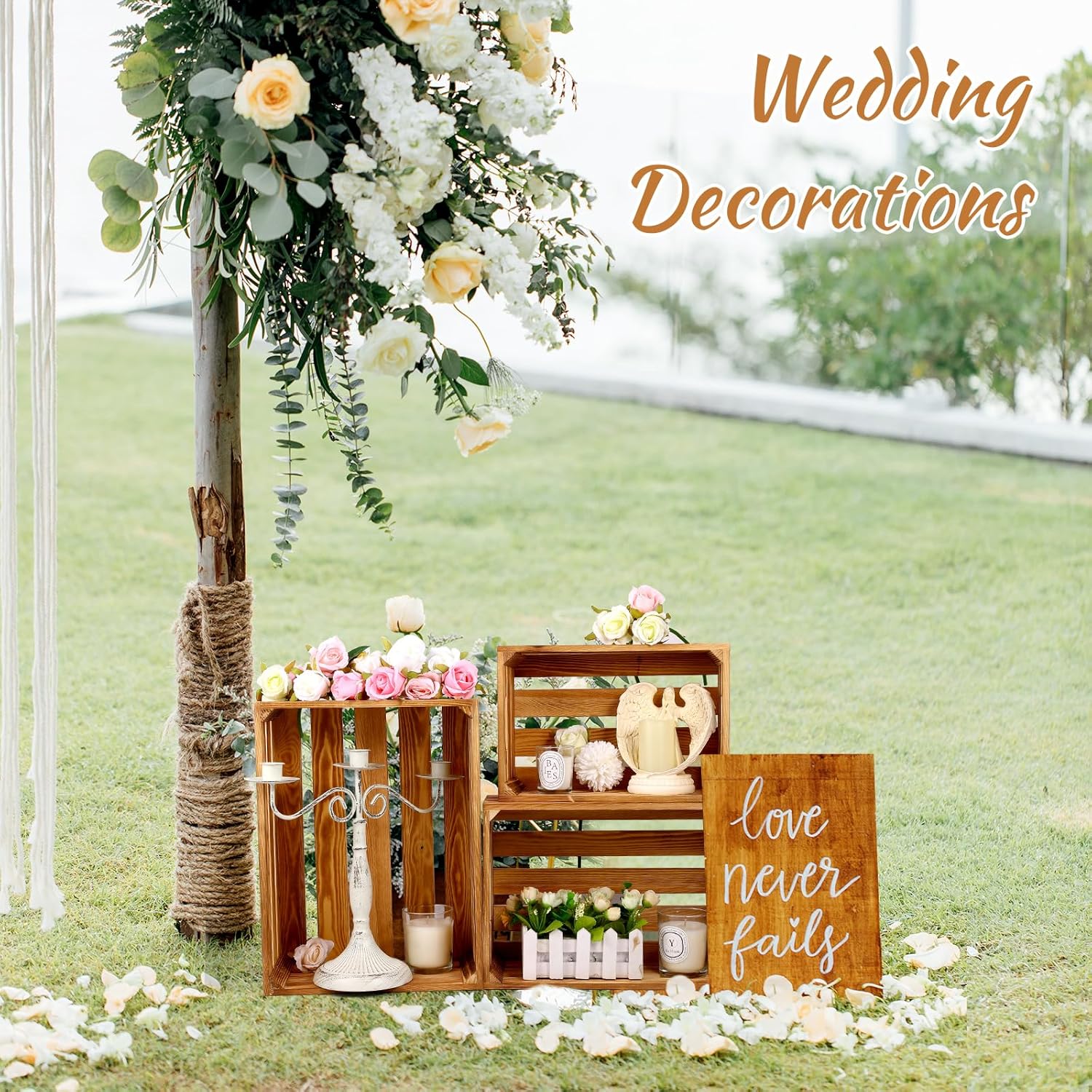 BOBOKA Set of 6 Decorative Wood Crates Nesting Storage Container, 6 Size Farmhouse Decorative Wooden Storage Boxes, Rustic Wooden Crates for Storage, Display, Christmas Decorations