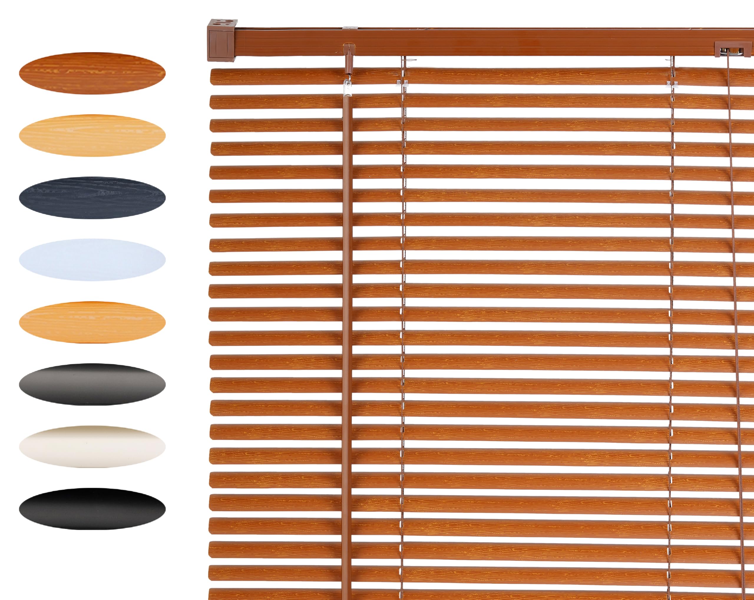 Lister Cartwright 25mm PVC Venetian Blinds for Windows – Trimmable, Easy Fit Curtains, Child Safe – Durable Home & Office Blind(Dark Wood Textured, 117 cm Width x 160H cm)