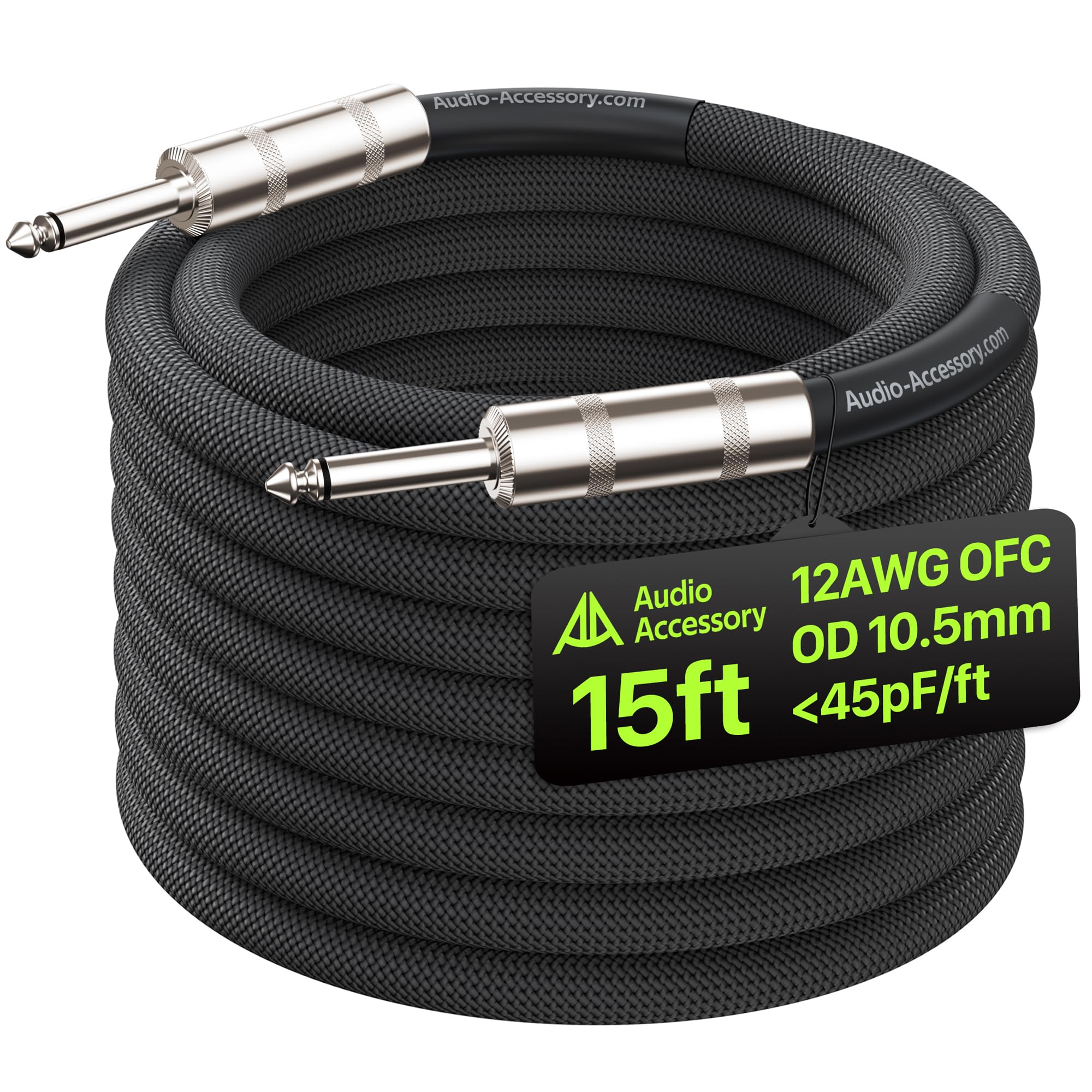 AA AUDIO ACCESSORY Cable de altavoz de 12 AWG de 1/4 de pulgada y 15 pies [diseño silencioso – doble OFC de cobre trenzado blindado] Cable de altavoz trenzado de nailon reforzado con Kevlar para