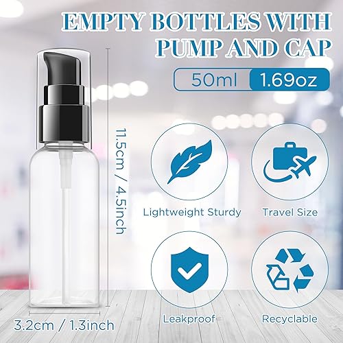 Miniatura 10 de VIDELLY 10 botellas con bomba de viaje para artículos de tocador, botellas pequeñas de 2 onzas, botella de viaje transparente, dispensador de