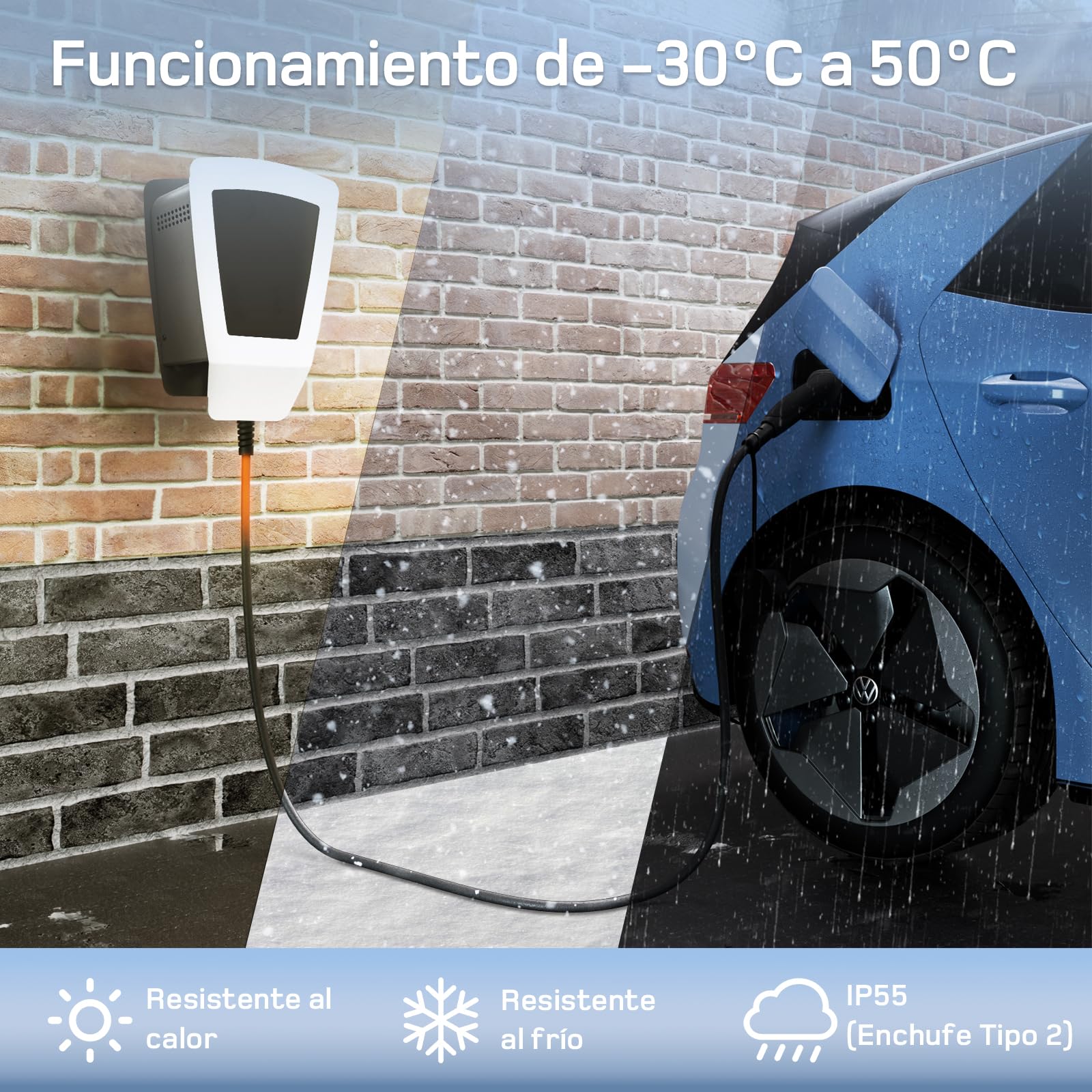 dé Cable de Carga Tipo 2 de Extremo Abierto 7kW [1-Fase|10m|32A] para Wallbox/Cable de reemplazo para estación de Carga