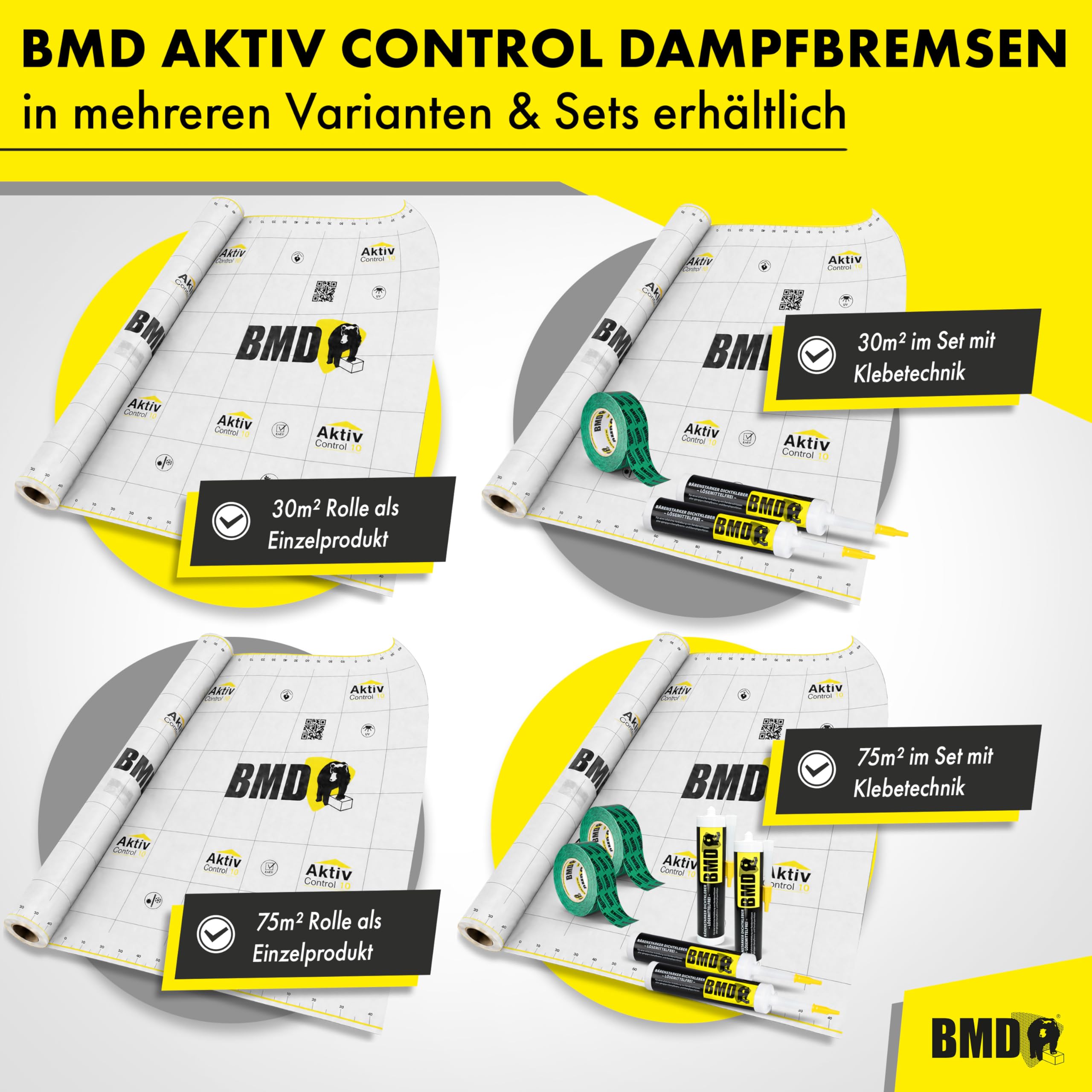 BMD Aktiv Control Dampfbremse | 1,5m x 20m | 30 m² | diffusionsfähige Dampfbremsfolie | gemäß DIN 4108 und ENEV | Neubau | Sanierung