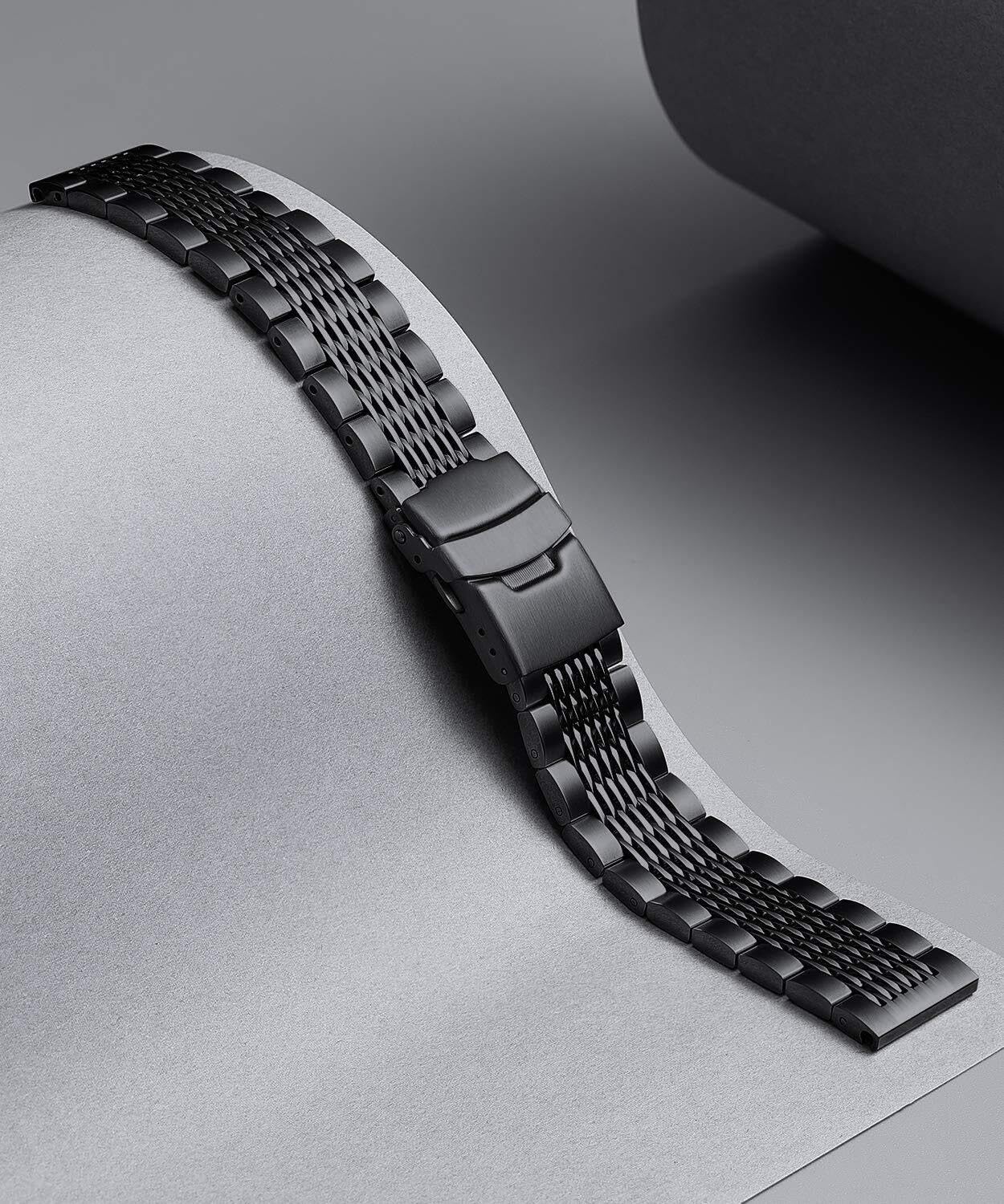 Stainless Steel Watch BandMetal Watch Strap for Men Women Replacement with Double-Lock Deployment Clasp