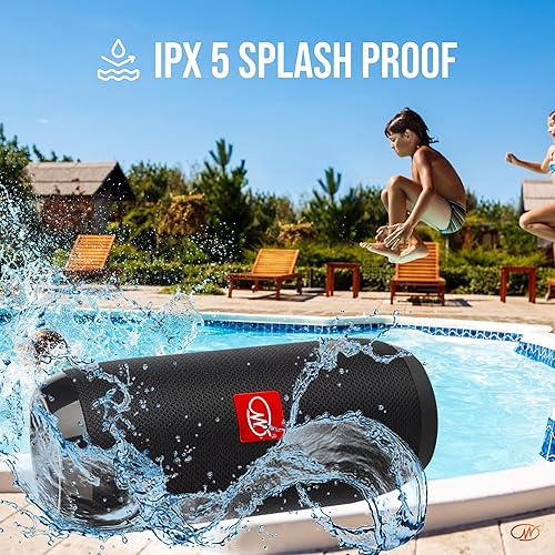 Miniatura 9 de Altavoz Bluetooth y radio FM altavoz inalámbrico portátil impermeable IPX5 con BT 5.3, sonido estéreo, tarjeta micro SD reproductor MP3,