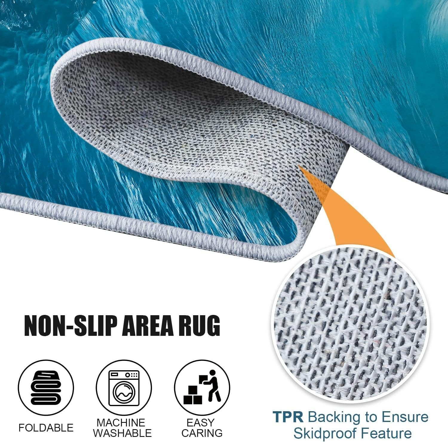 Nature Tapis de Salon, Bleu Antidérapant Lavable en Machine Tapis Flanelle Douce, Moquette Motif Flots pour Chambre Bureau Cuisine Decoration, 150x210 cm