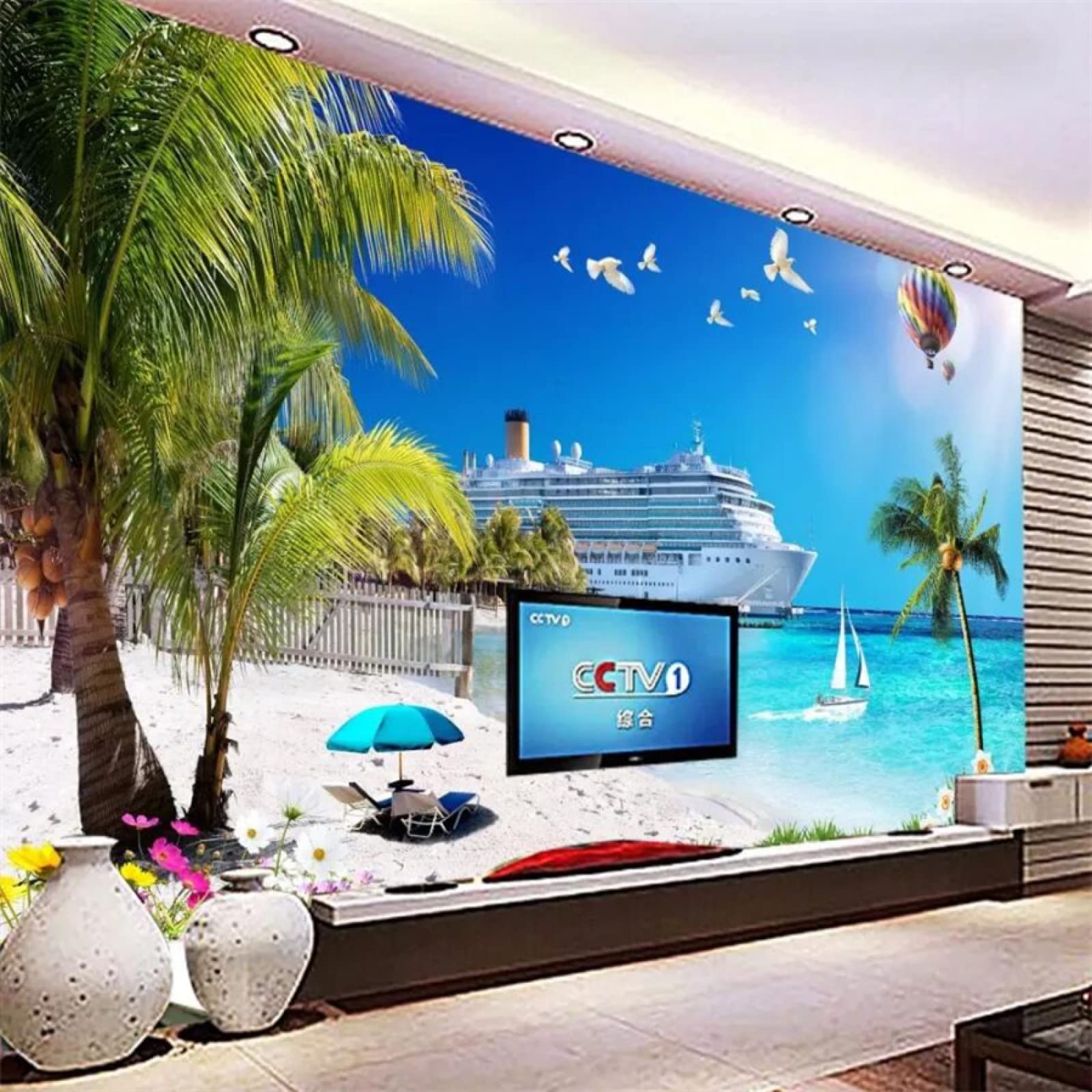 Tapeta ścienna palmy i statki szer. 200 x wys. 140 cm mural ścienny 3D tapeta naklejki do salonu sypialni niesamoprzylepne
