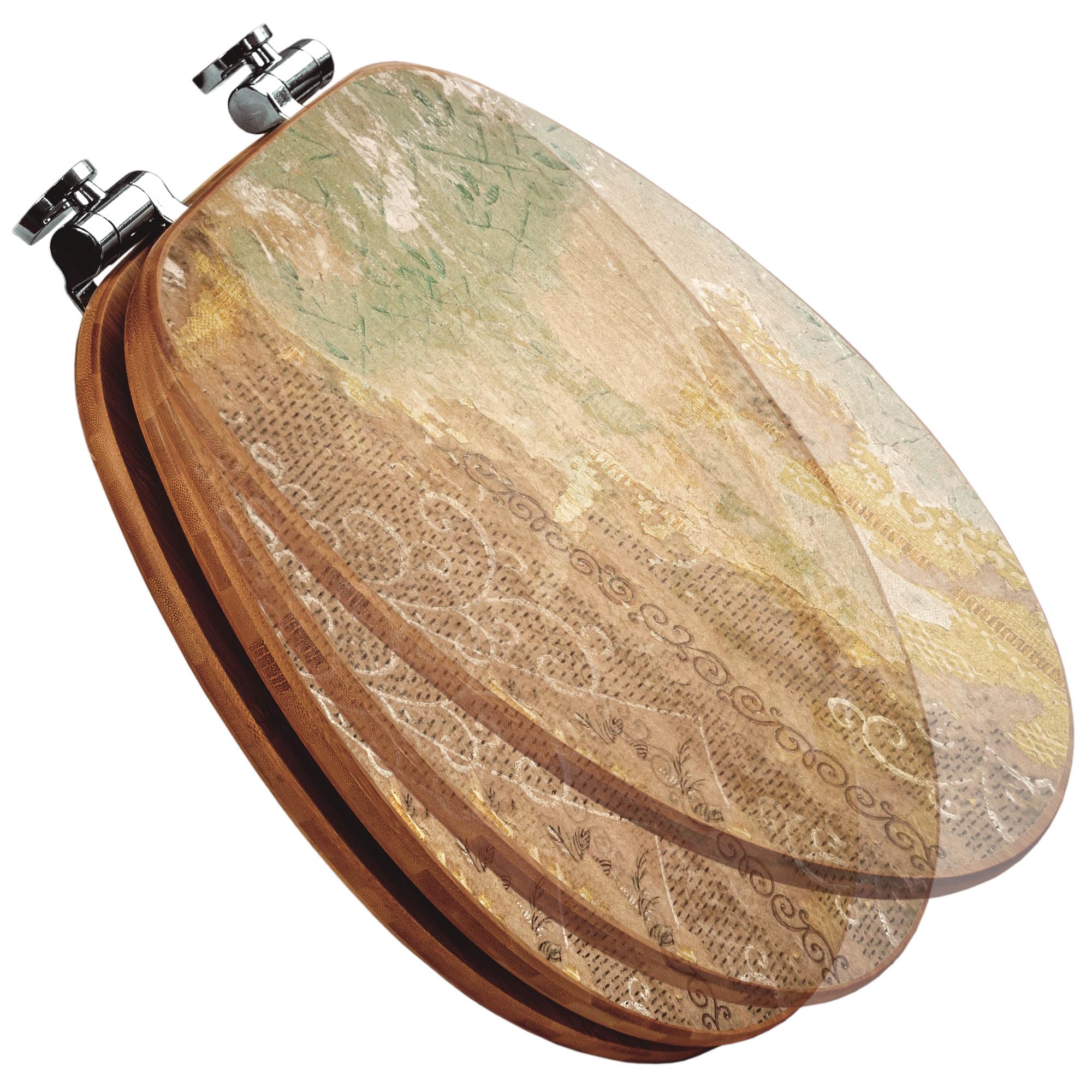 banjado Design WC Sitz Bambus Absenkautomatik 45,8x37,5cm - Toilettendeckel mit Absenkautomatik Holz - hochwertiger Bambus Klodeckel - WC-Sitz für gängigen Toiletten - Motiv Alte Tapeten