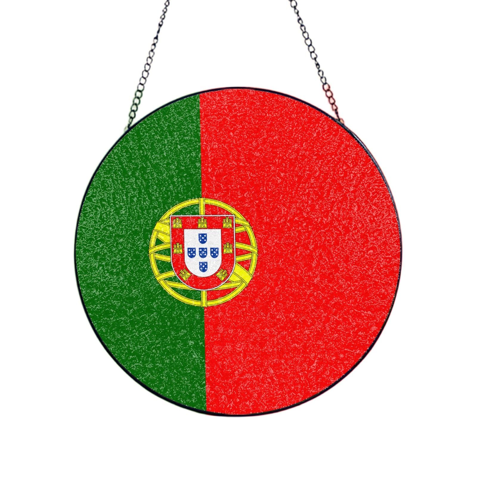 Phayah Portuguese Flag Print Stained Glass Window Hanging Suncatcher For Door Terrace Garden Home Decor Sun Catcher Birthday Gifts For Lovers Dad Mom 10in（25cm）