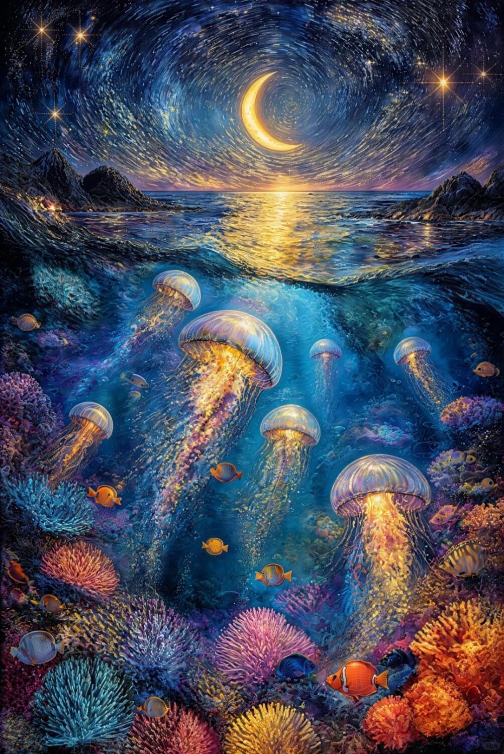 AxiangziK DIY Stamped Cross Stitch Kits Colorful Jellyfish 11CT 80x100cm
