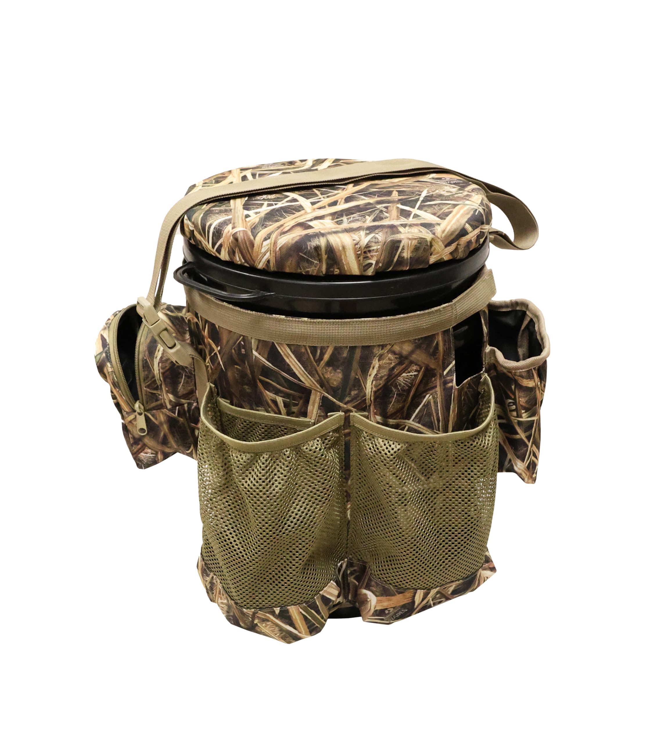 MOJO Outdoors Dove Game Bucket - with Padded Swivel Seat and Carry Strap - 3 Mesh Decoy Pockets - 2 Shell Pockets Decoy - Pole Slots and Mesh Wing Pocket for Dry Storage