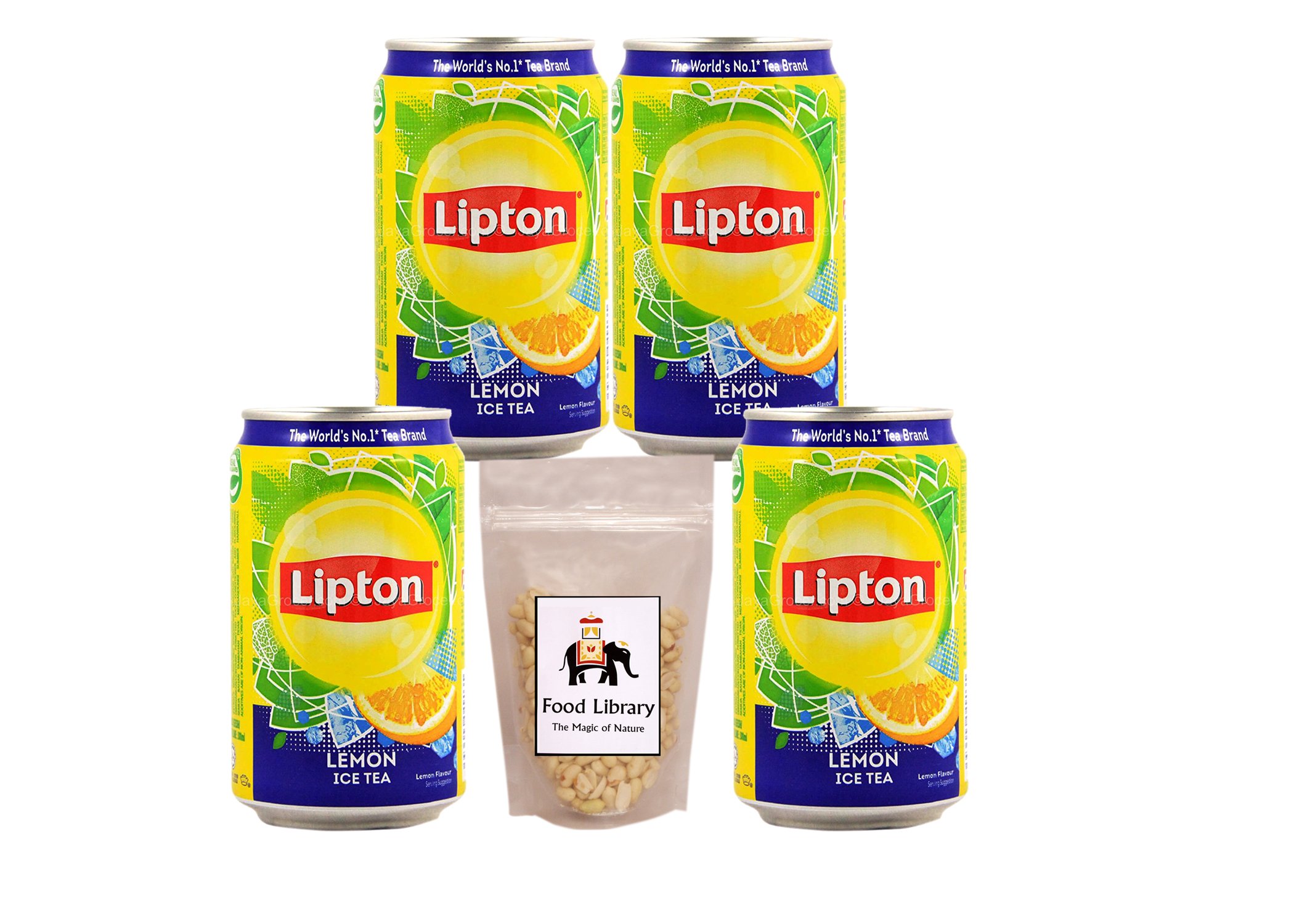 Lemon Ice Tea (Imported), 300ml - Pack of 4 Cans + Food Library Roasted Salted Peanuts, 200g
