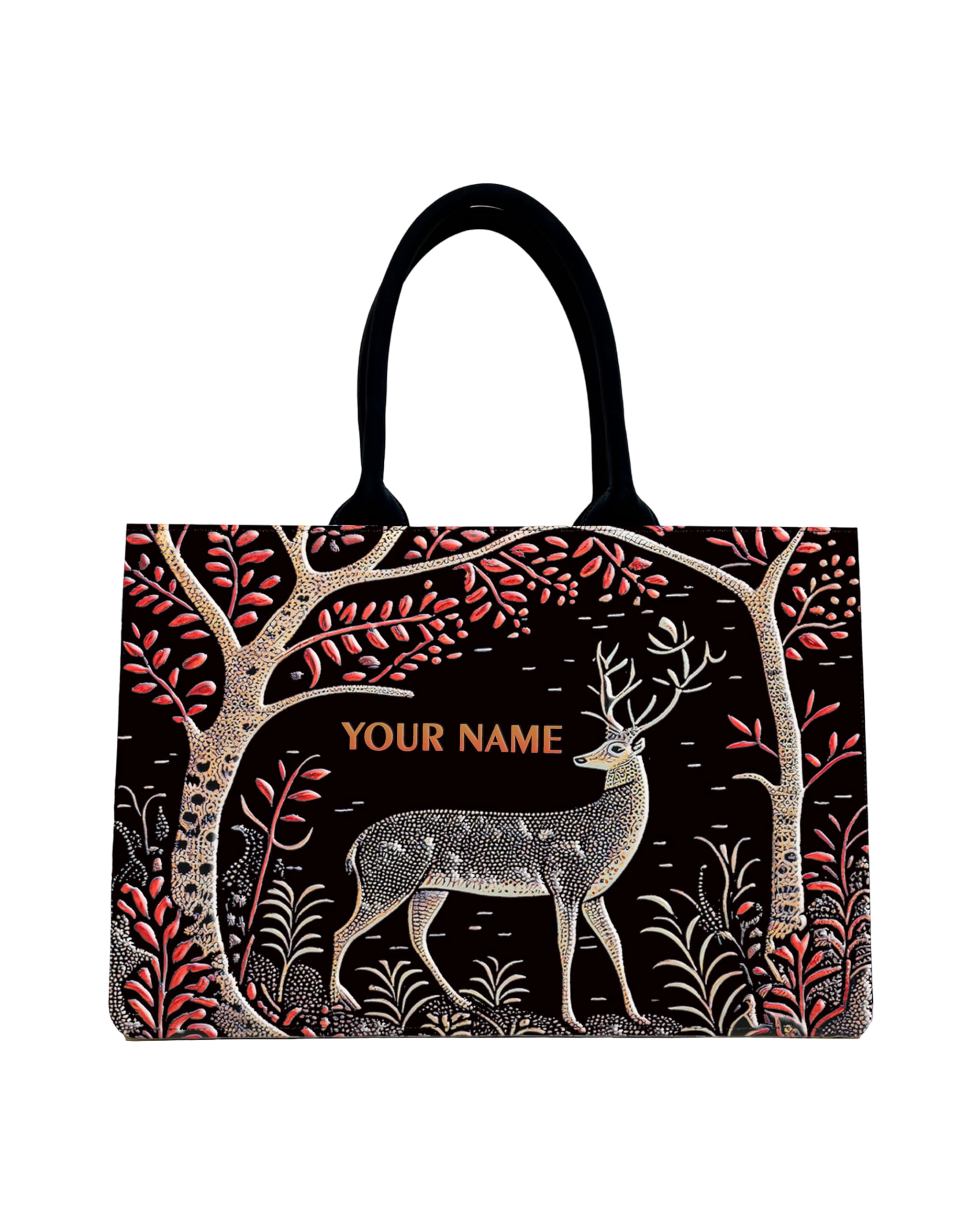 Customized Voguish Tote Bag for Women – Spacious, Stylish & Lightweight | Luxurious Office & Travel Handbag with Deer in Jungle Up Embossed Design, Size 17"x12"x5"-image-28