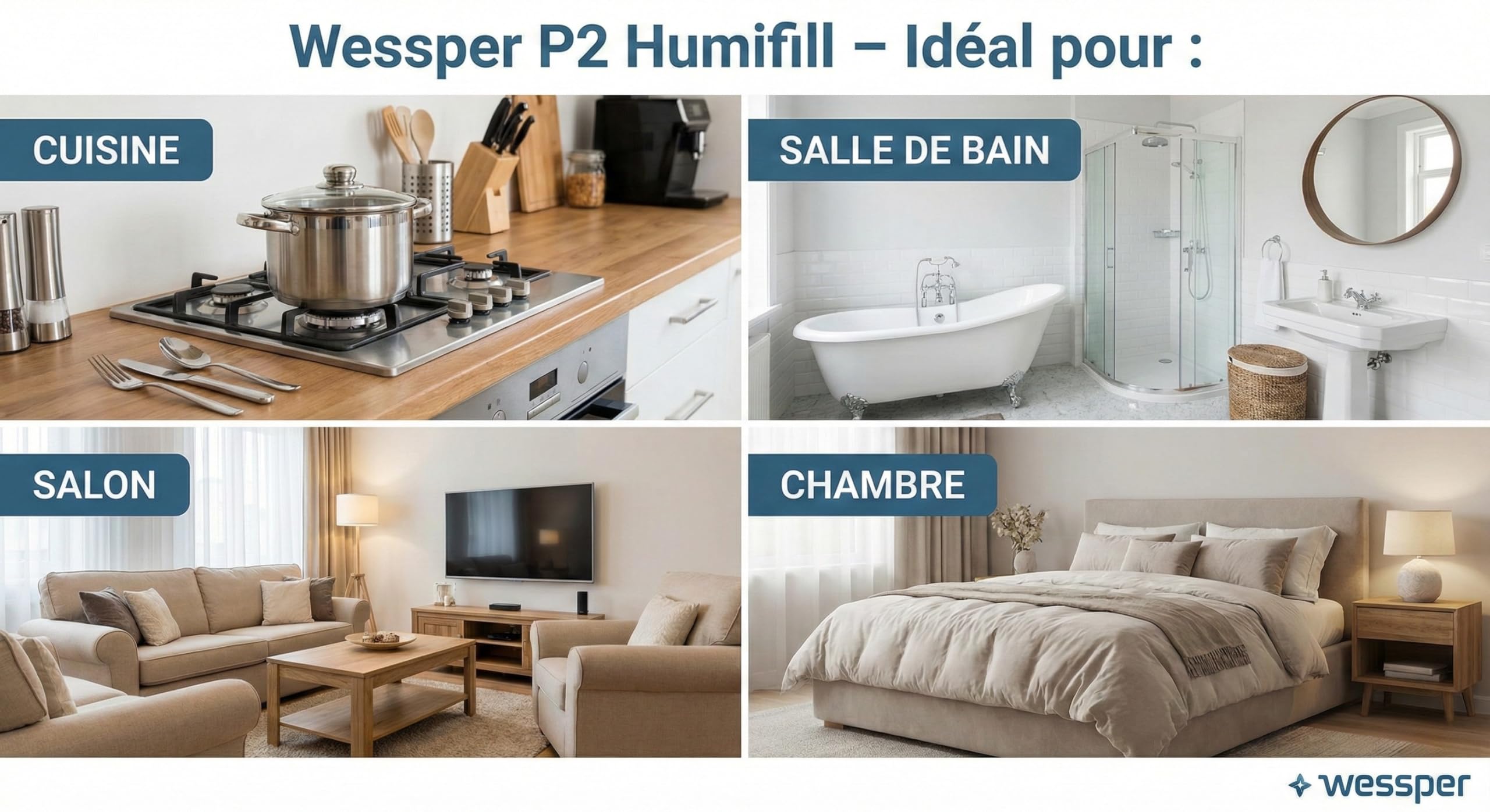 Wessper Lot de 10 Recharges Absorbeur d'Humidité 250g. Sachets Universels Compatibles Tous Modèles. Contre l'Humidité, la Condensation, la Moisissure et les Odeurs. Idéal Salle de Bain, Cave, Armoire