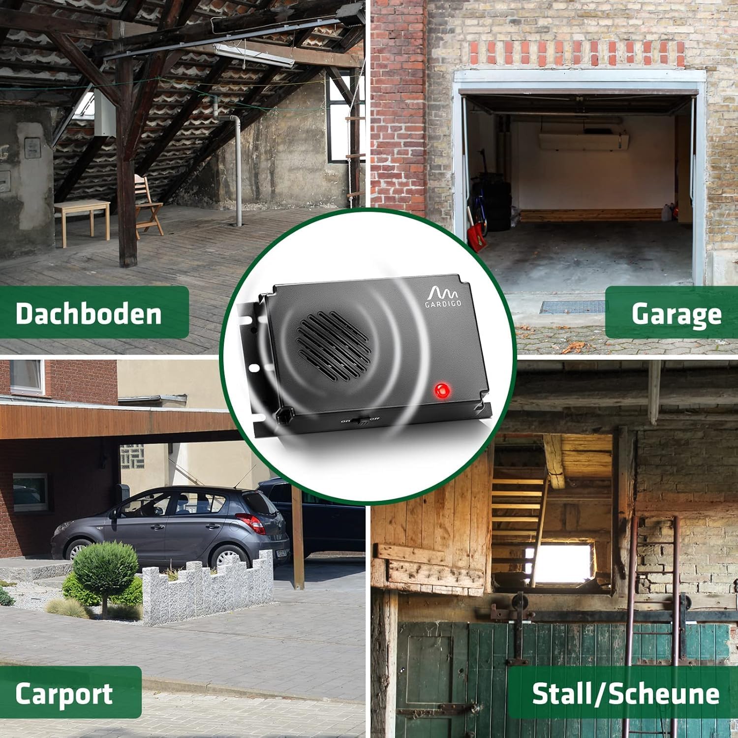 Gardigo® Marderschreck Marder-Frei Mobil - 2er Set | Marderschreck Auto | Ultraschall Marderabwehr | Marderschreck Auto Batteriebetrieben | Marderschutz für KFZ, Motorraum, Dachboden, Haus, Garten