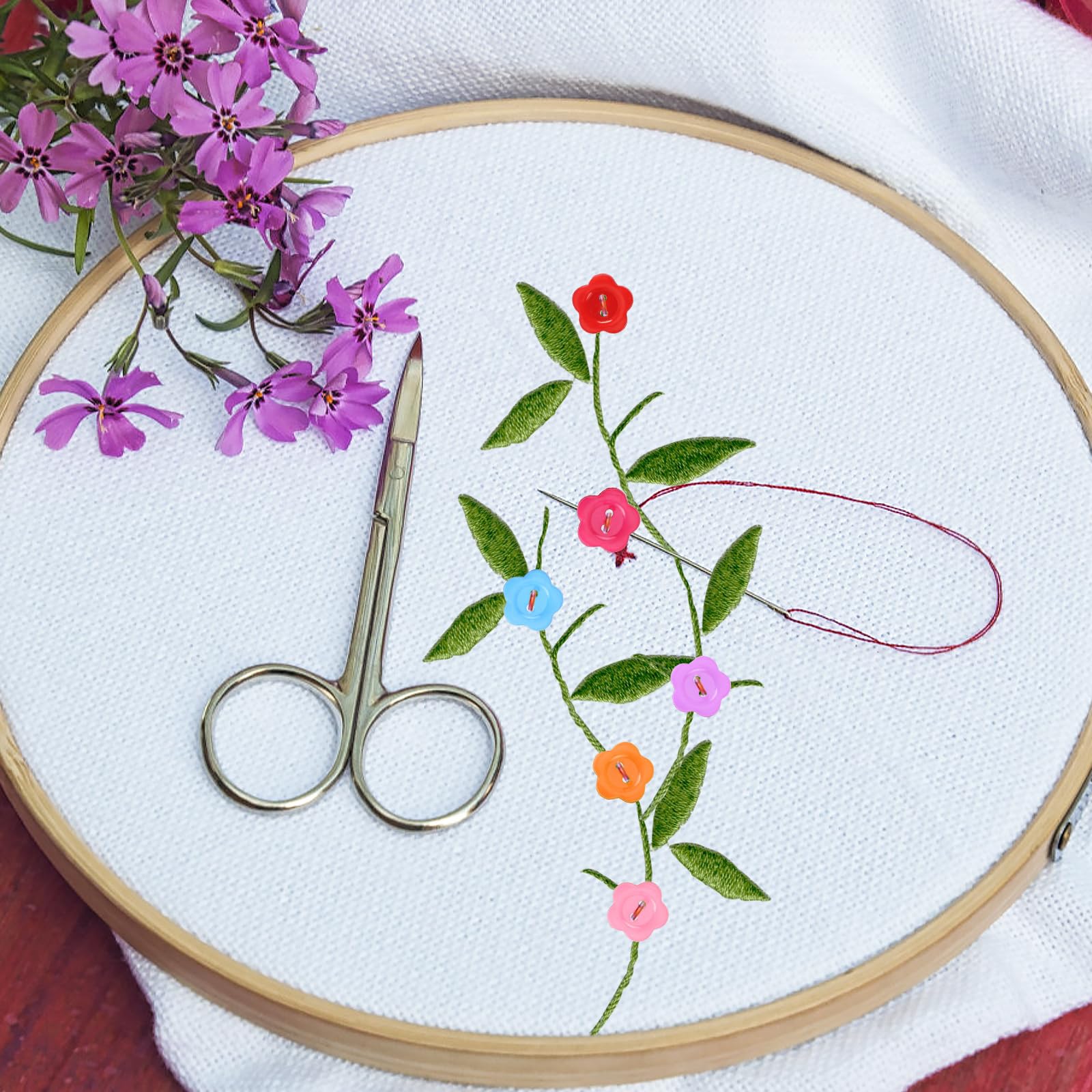 50 Bottoni A Forma Di Fiore In Resina - 12 Mm, Multicolore, 2 Fori, Per Cucito E Maglia Fai Da Te - 3