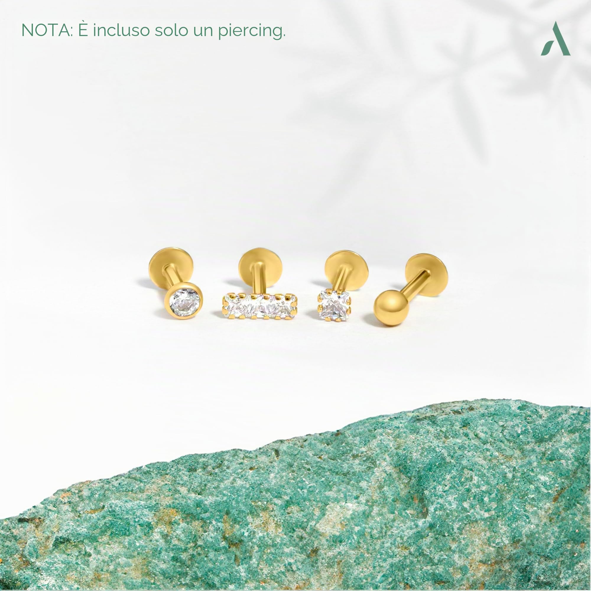 Amberta Piercing in Oro 9 Carati per Donna e Uomo | Helix e Trago 16G Spessore 1.2 mm