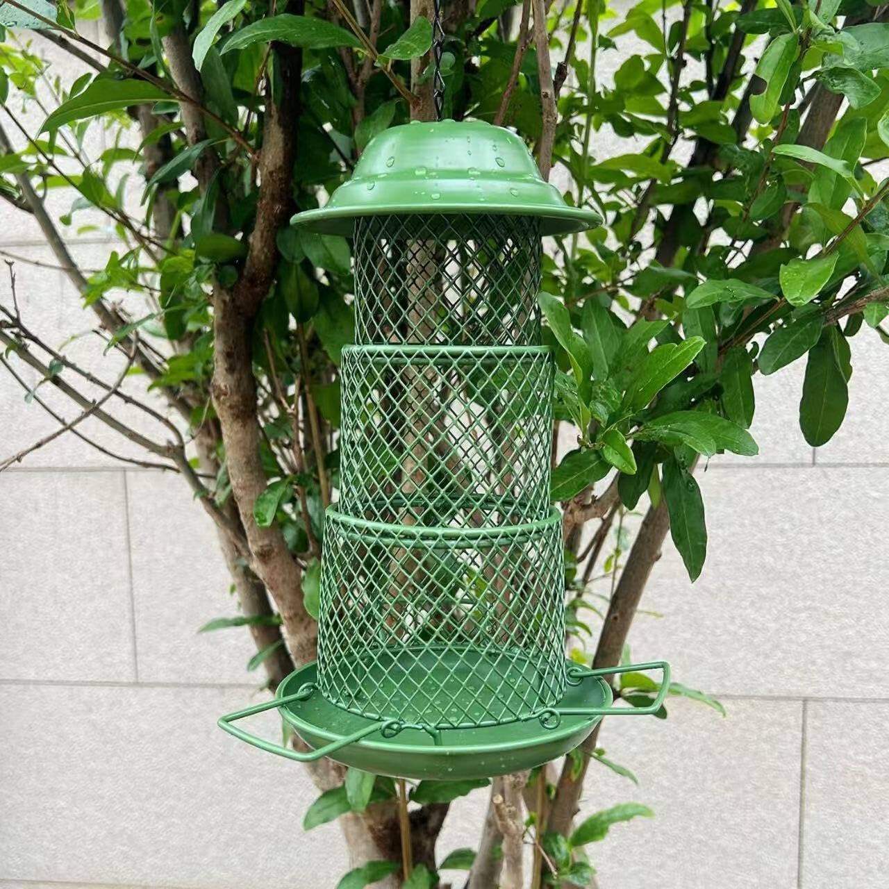 Mangiatoia automatica for uccelli retrattile in ferro battuto, mangiatoia da giardino in metallo sospesa for uccelli selvatici