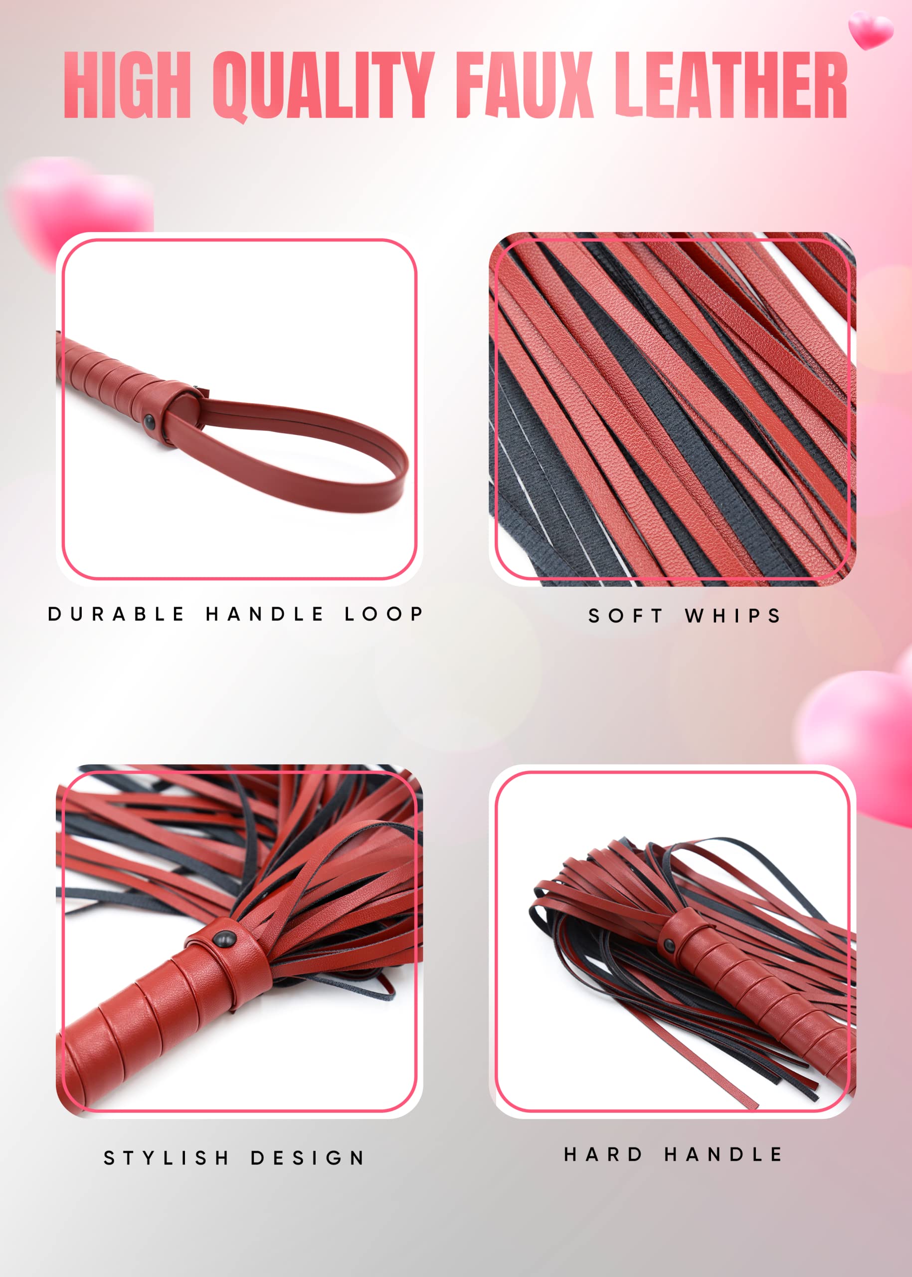 DERINODEM Horse Riding Red Whip 20" Faux Leather Whip Black Riding Whip Cosplay