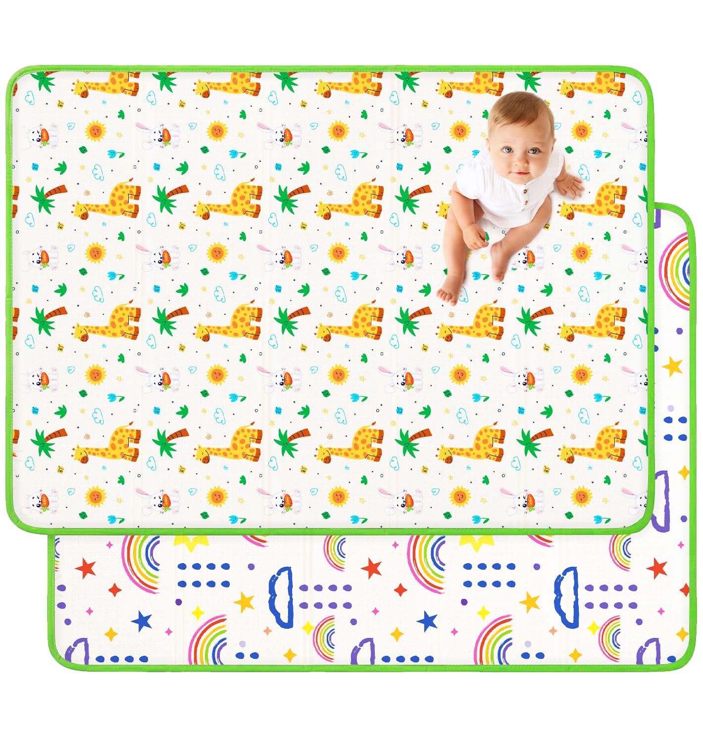 Baby Play Mat for Floor 50x77x0.4 inch Large Foldable Foam Playmat Anti Slip Reversible Waterproof Baby Crawling Mat for Infants and Toddler Double Side Design Baby Floor Mat with Case