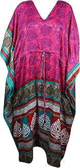 Womens Maxi Kaftan, Magenta Pink Floral Caftan, Beach Coverup, Summer Caftan, Cruise Caftan L-2X