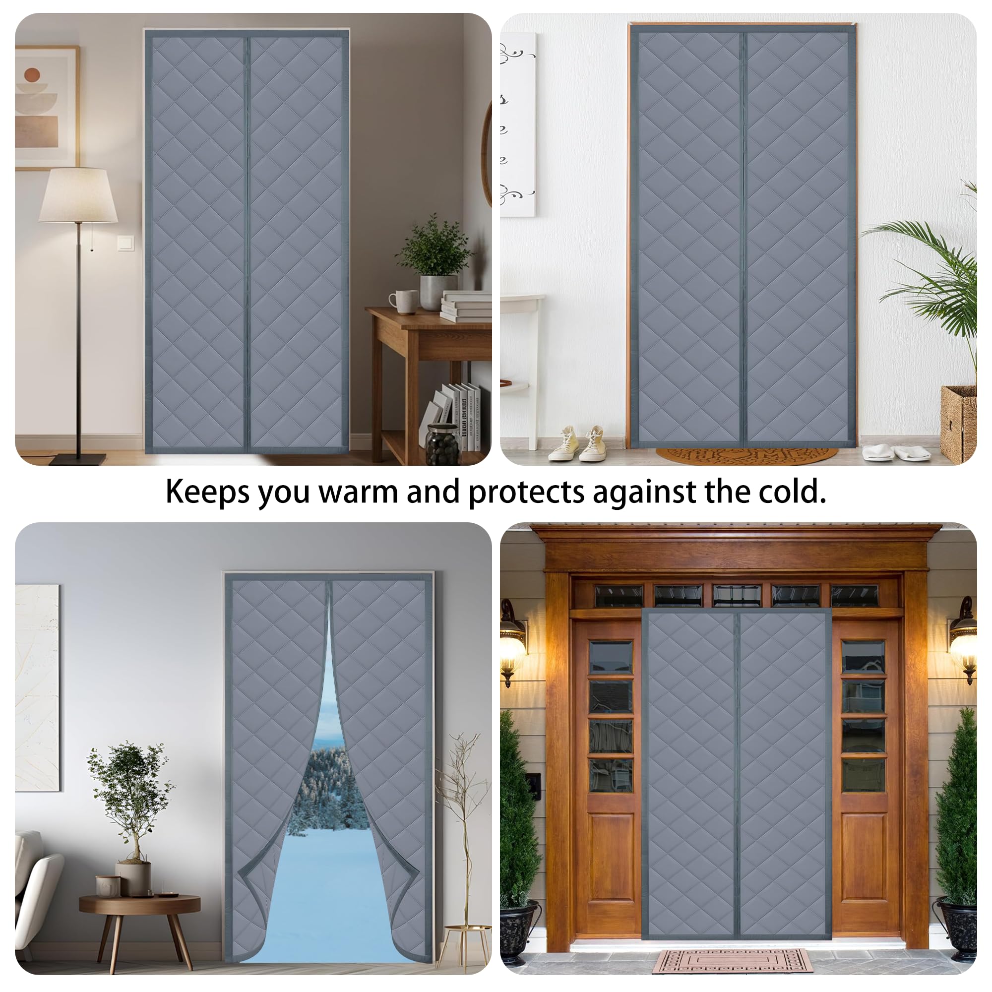 Cortina Térmica Magnética 100 x 240 cm con Térmica y Aislante Cortina Puerta Exterior Aislante No Requiere Perforación, Fácil de Instalar para Patio, Dormitorio, Mascota, gris plata