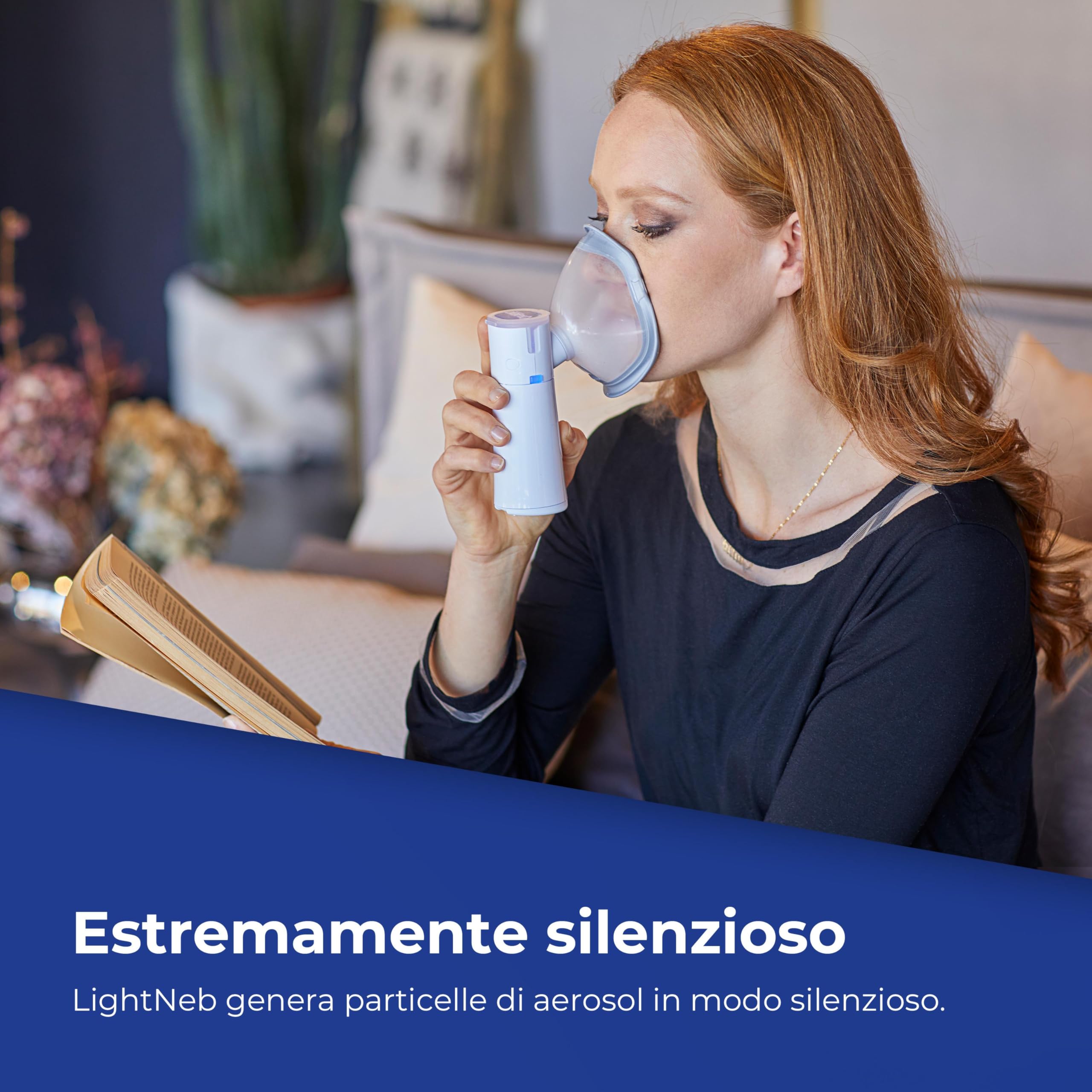 Flaem, Light Neb, Aerosol Portatile Silenzioso, Leggero, Ergonomico e Tascabile per le Basse Vie Respiratorie, Macchina Aerosol Adulti e Bambini Certificata con Mascherine Soft Touch, Made in Italy