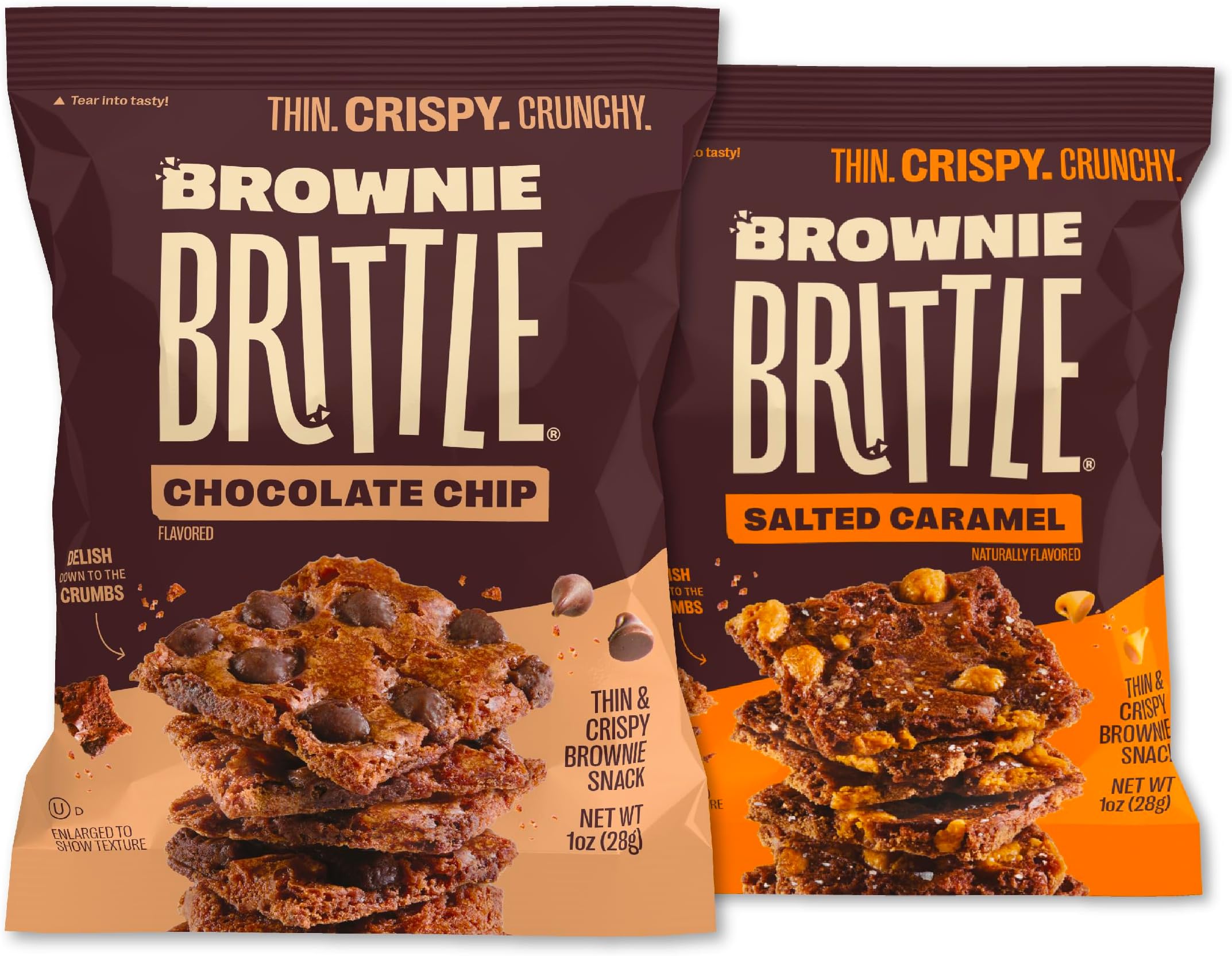 Brownie Brittle – Chocolate Chip & Salted Caramel Thin and Crispy Sweet Snacks (Pack of 20, 1 oz), Rich Gourmet Brownie Bites Dessert