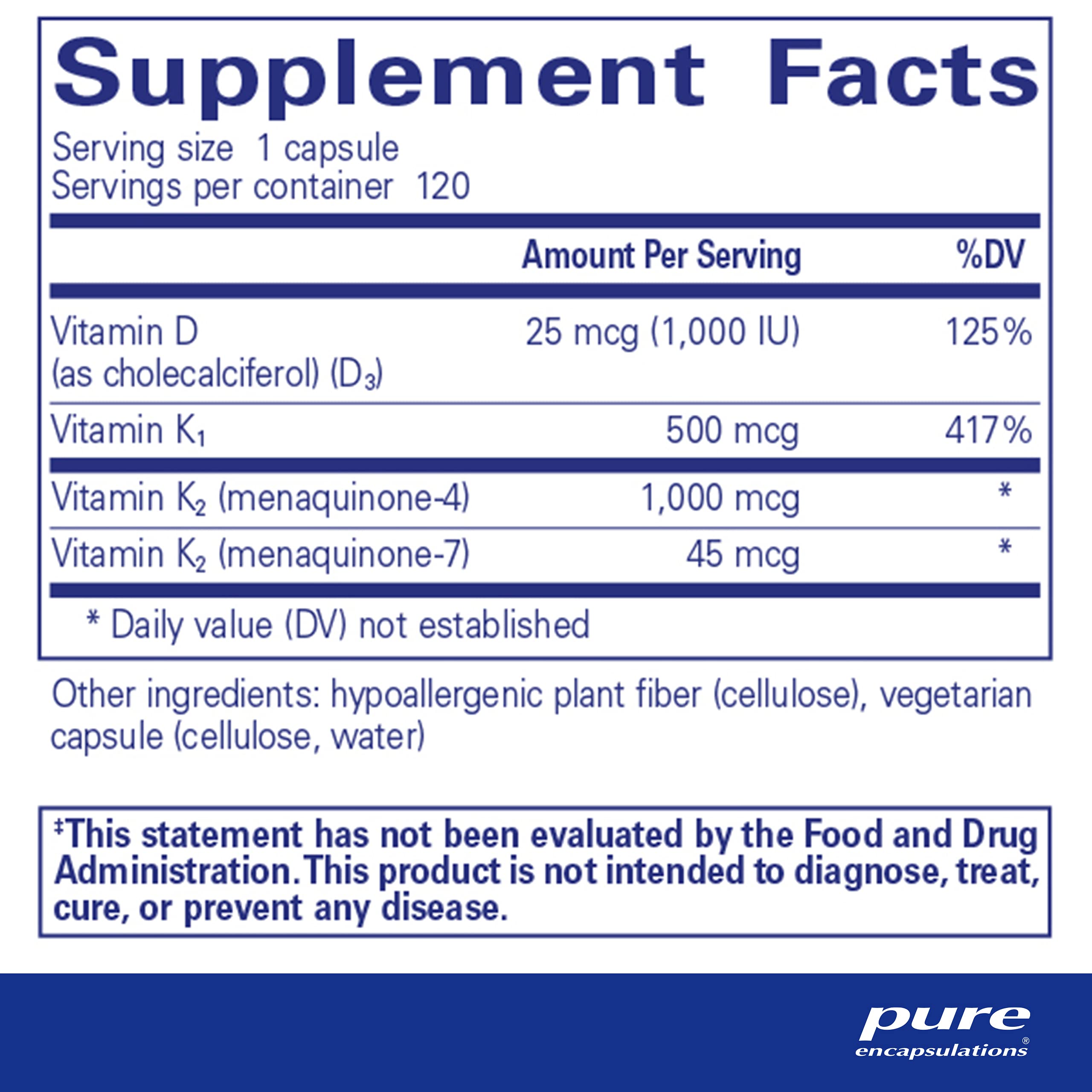 Pure Encapsulations Synergy K Supplement with Vitamin K1, K2, and D3