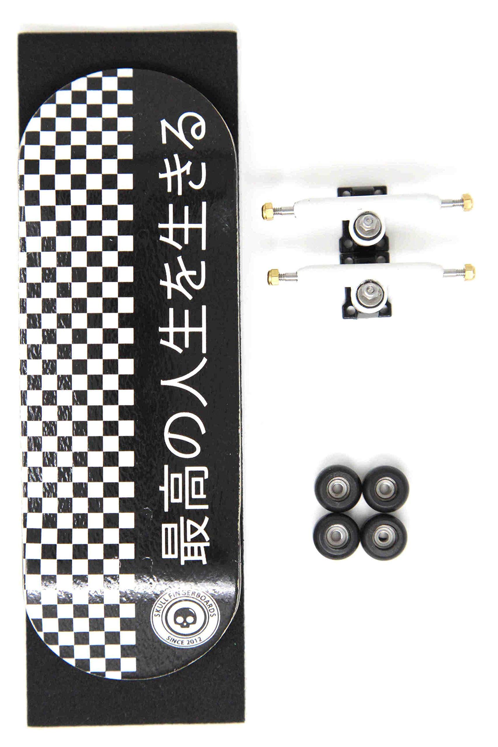 Skull Fingerboards Japan Black Edition 34mm Complete Professional Wooden Fingerboard Mini Skateboard 5 PLY with CNC Bearing Wheels